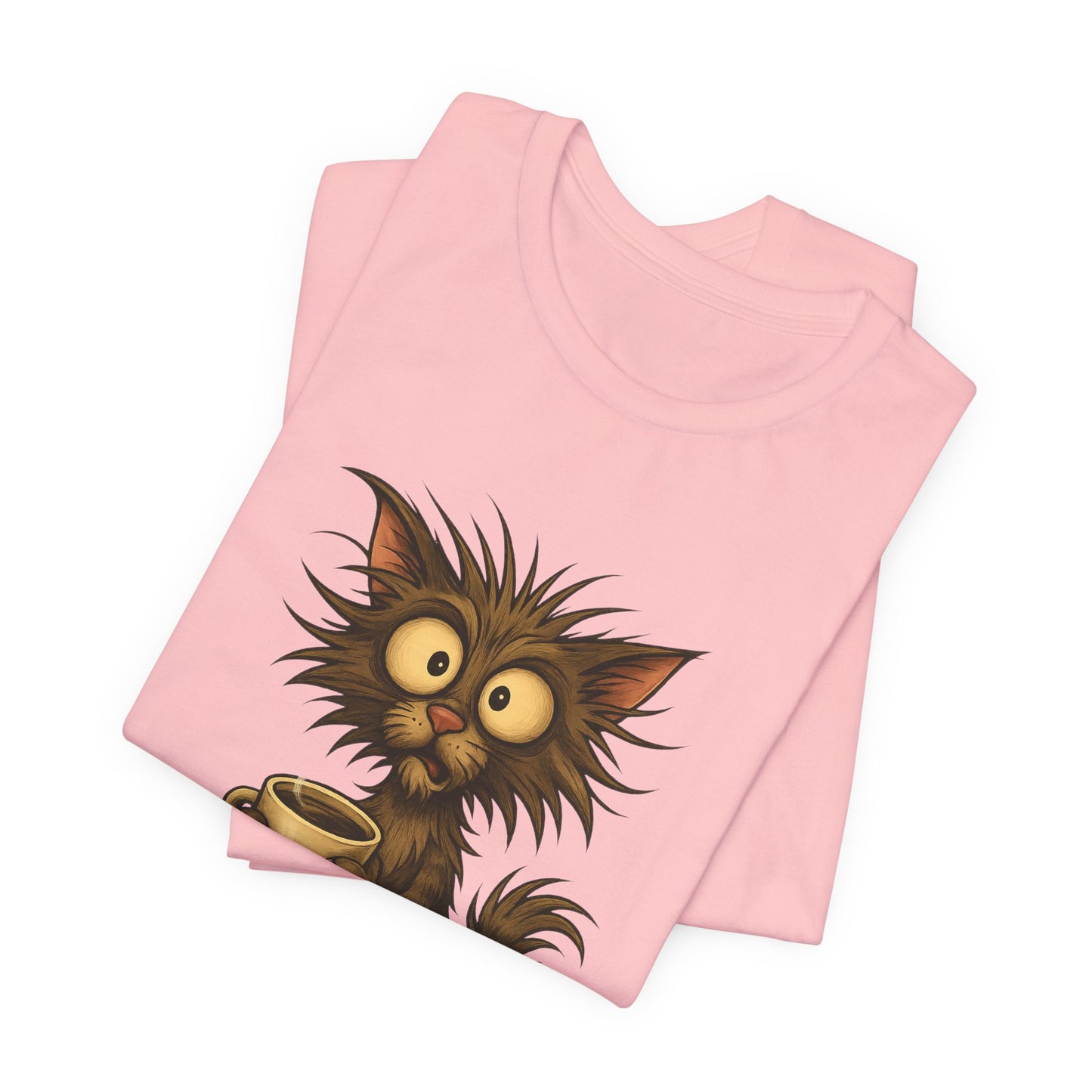 Caffeine Cat Tee — "I Function Solely by Caffeine" Coffee Lover Shirt