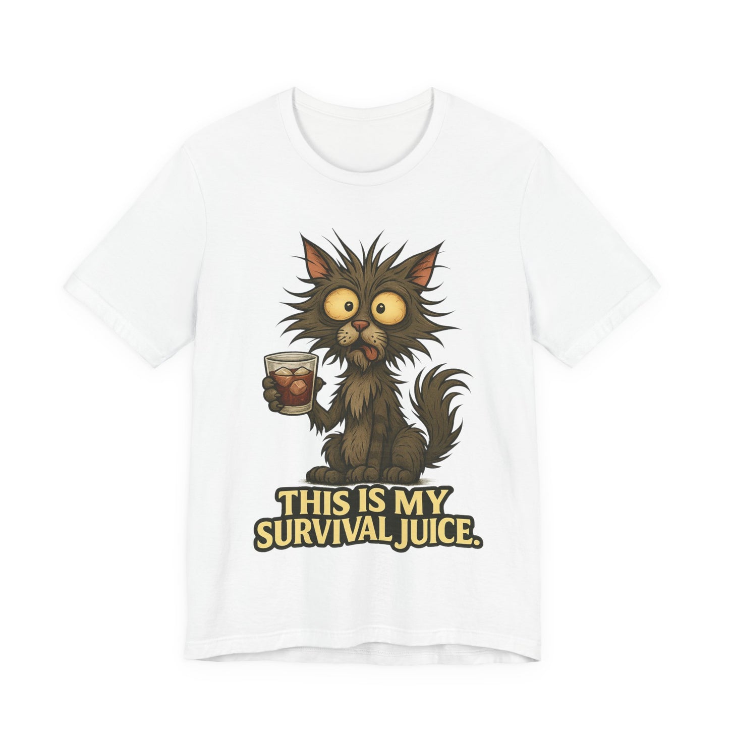 Coffee Cat T‑Shirt — "This Is My Survival Juice" Funny Cat Coffee Tee