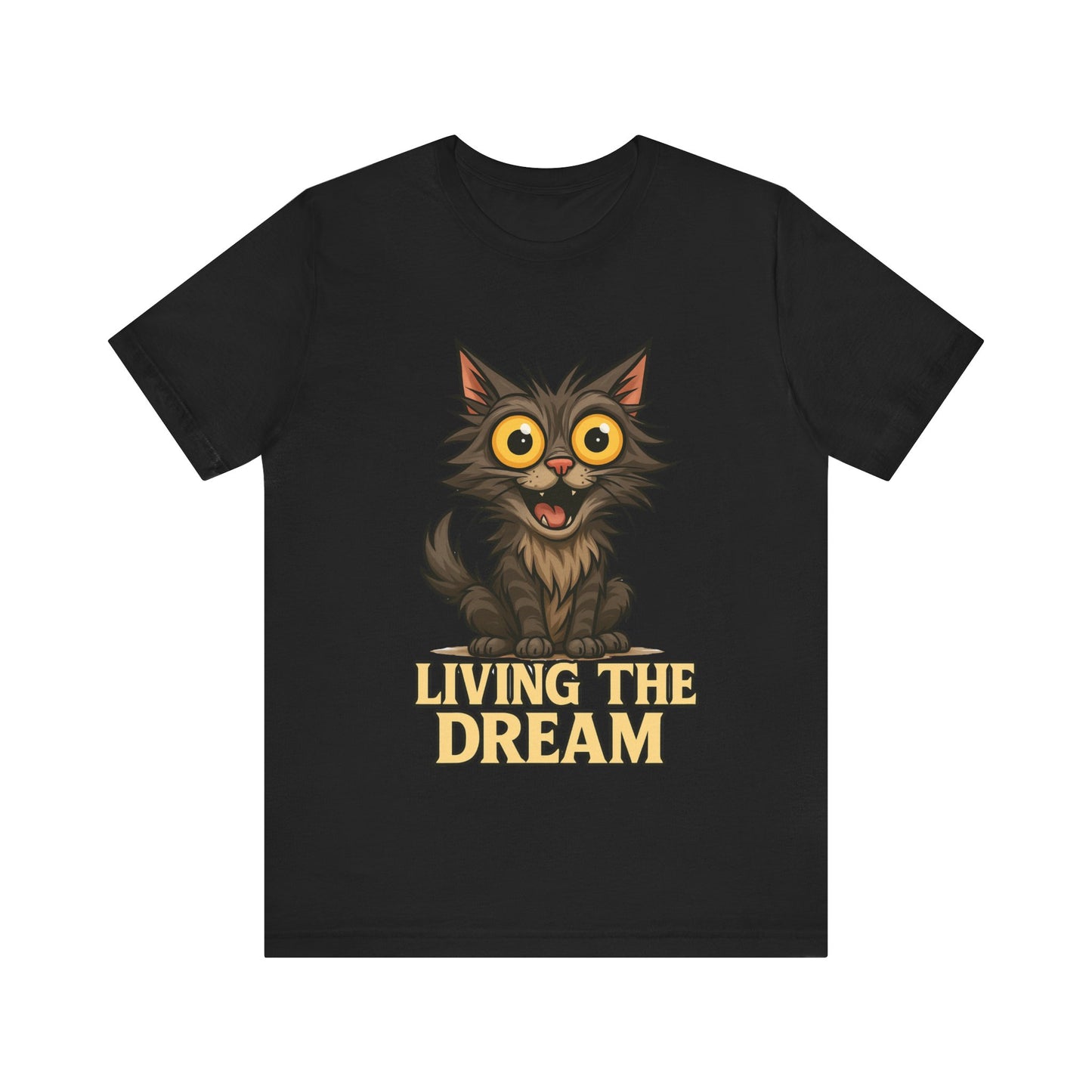 Living the Dream Cat T-Shirt — Cute Wide-Eyed Cat Graphic Tee