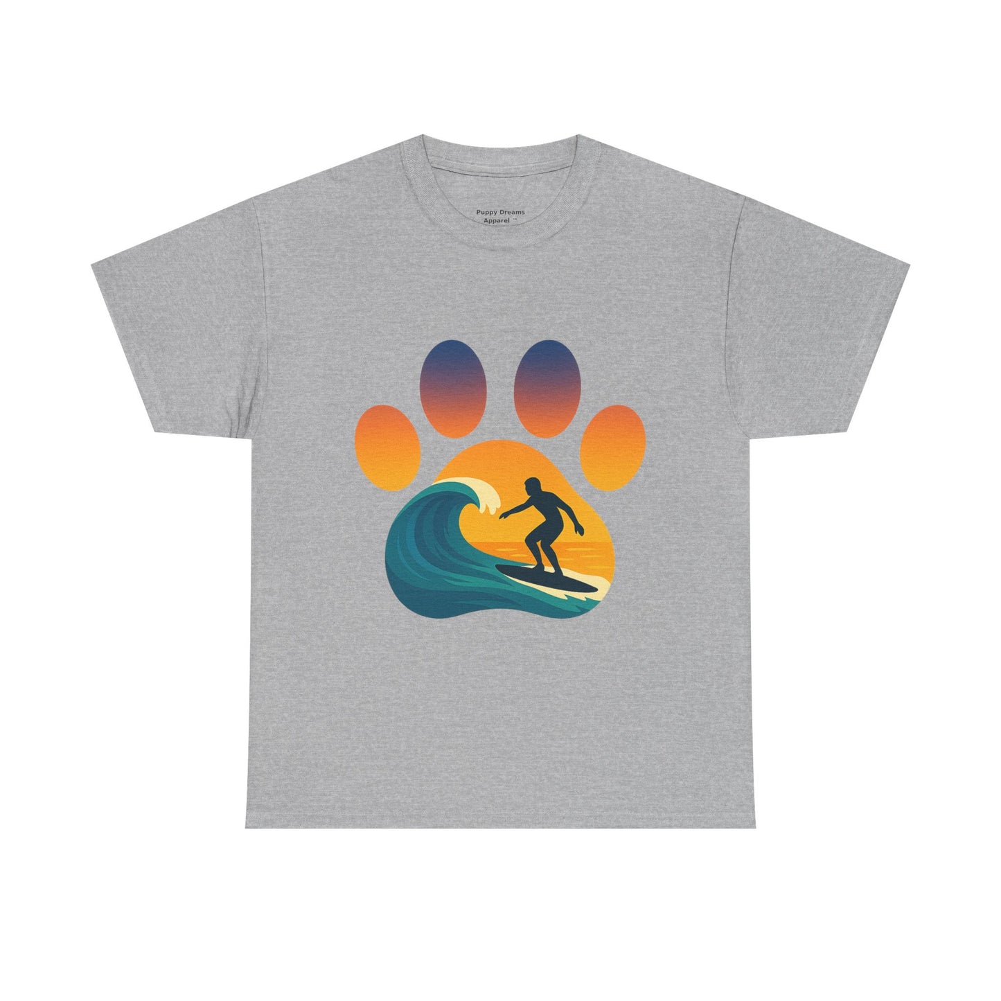 Surfing Sunset Paw Print Unisex Heavy Cotton Tee