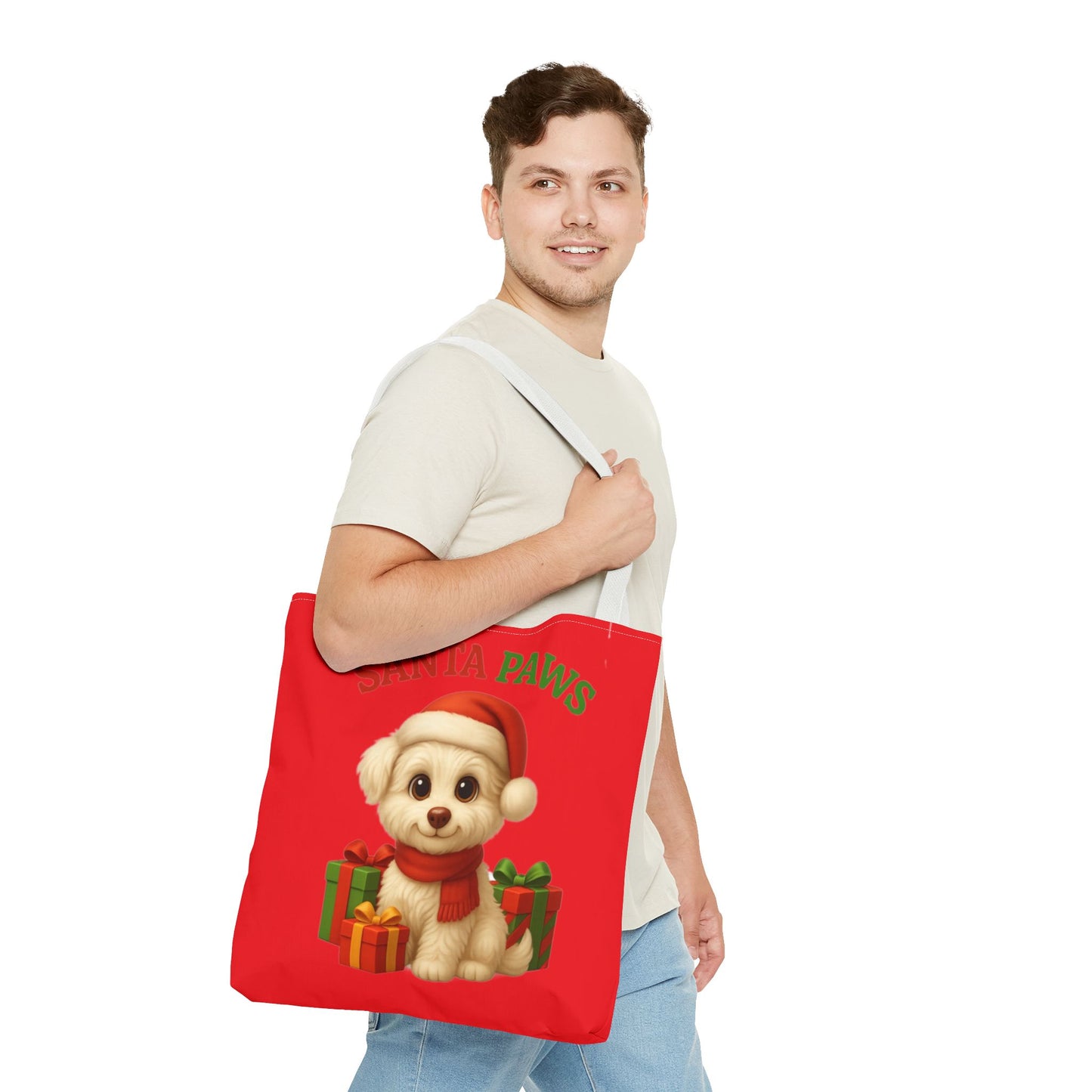 Adorable Santa Paws Tote Bag | Cute Christmas Pet Gift, Holiday Shopping, Pet Lover Accessory, Festive Handbag, Paw Print Tote