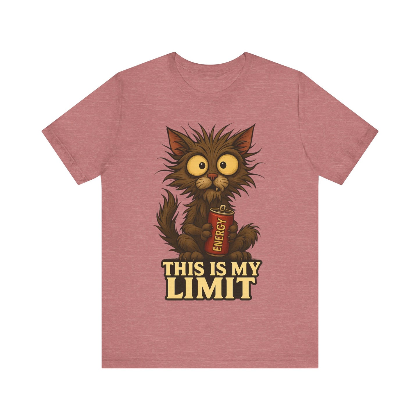 This Is My Limit Cat Tee - Cute Wide-Eyed Cat Holding Energy Drink Graphic T-Shirt