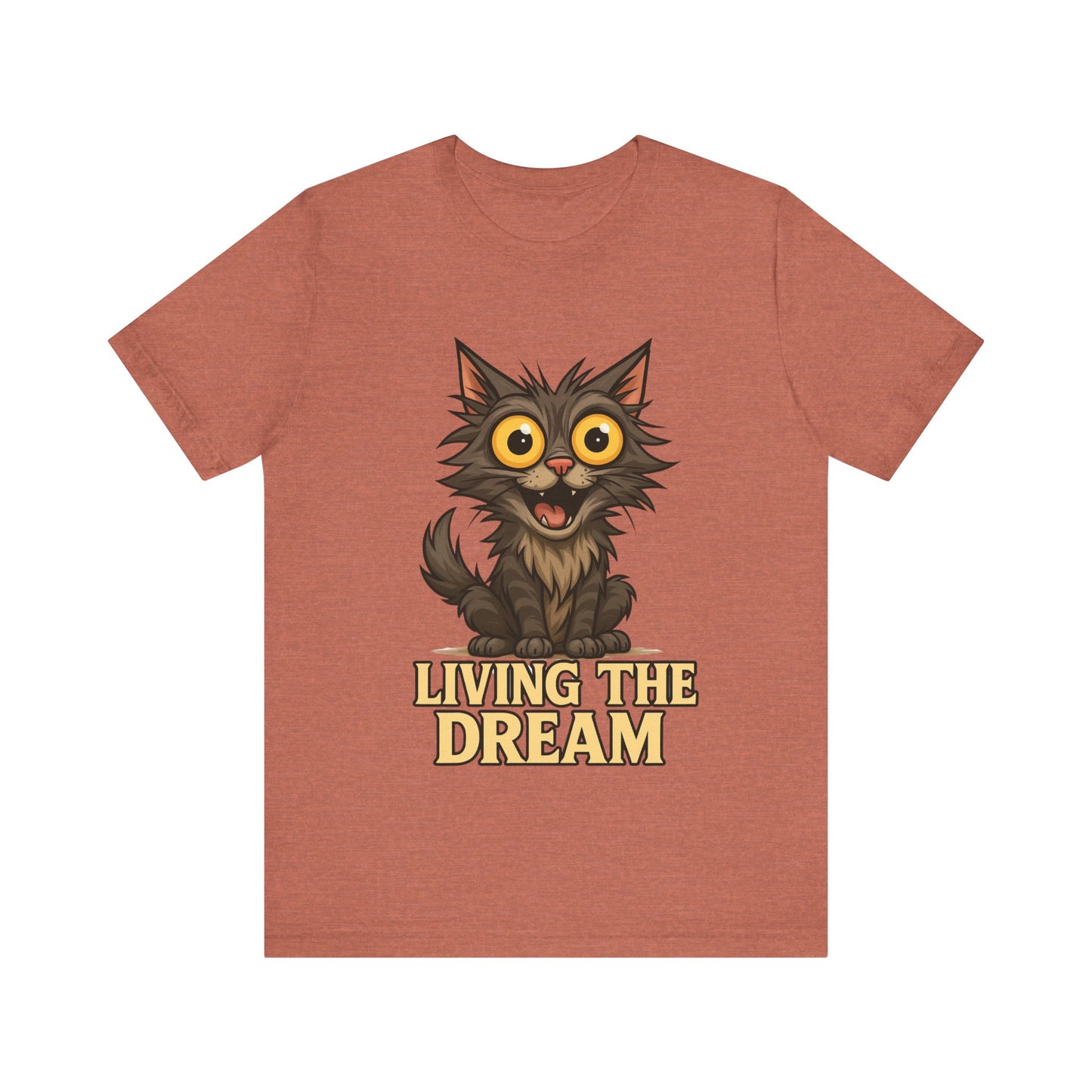 Living the Dream Cat T-Shirt — Cute Wide-Eyed Cat Graphic Tee