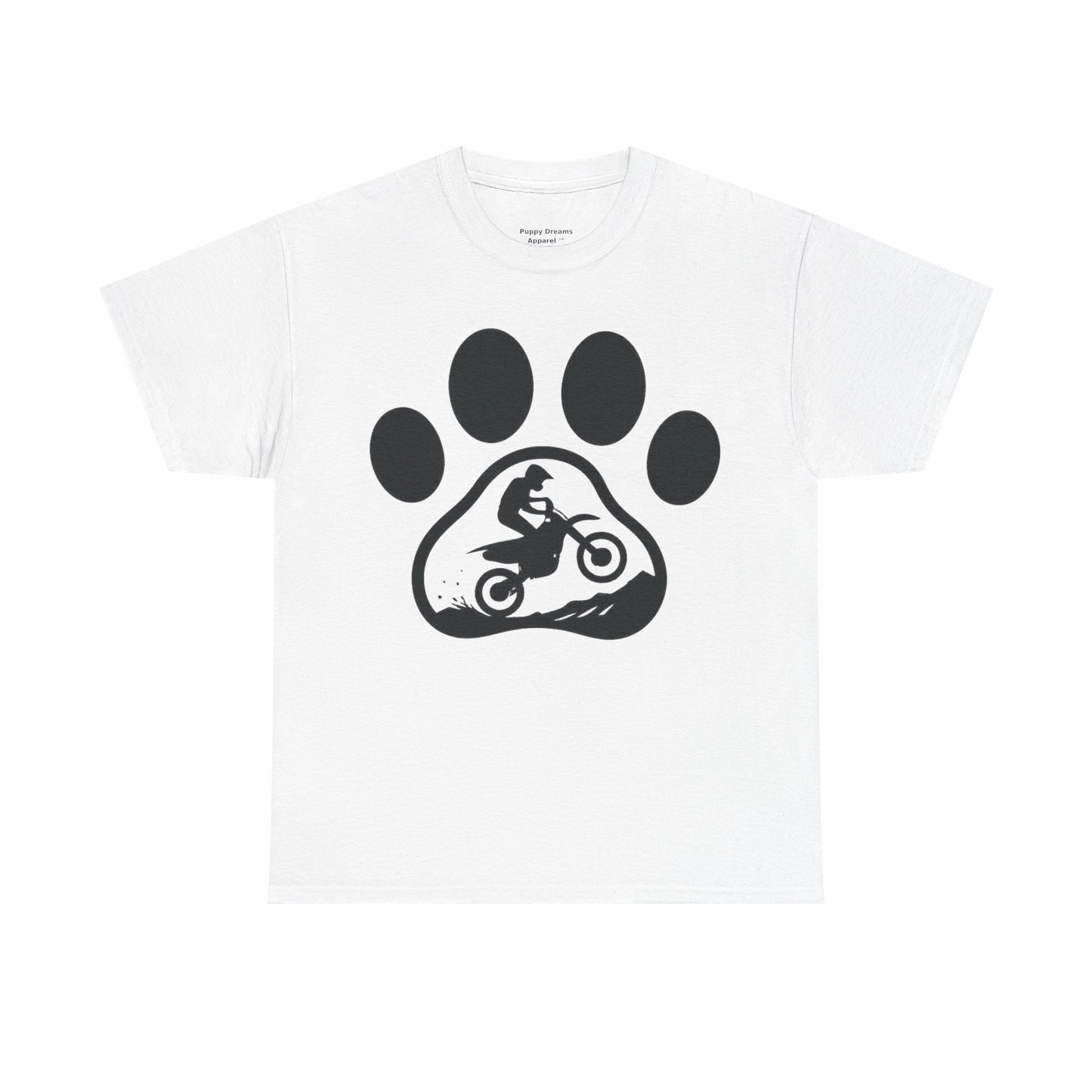 Motorcycle Paw Print Tee for Animal Lovers, Unisex Heavy Cotton Tee, Gift for Bikers, Dog Dad Shirt, Casual Wear, Paw Print Design