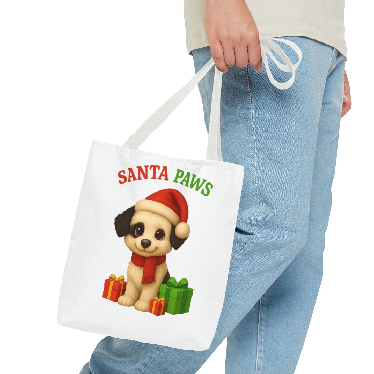 Christmas Dog Tote Bag, Pet Lover Gift, Santa Paws Eco-friendly Bag, Holiday Shopping Tote, Cute Puppy Design, Dog Owner Accessory