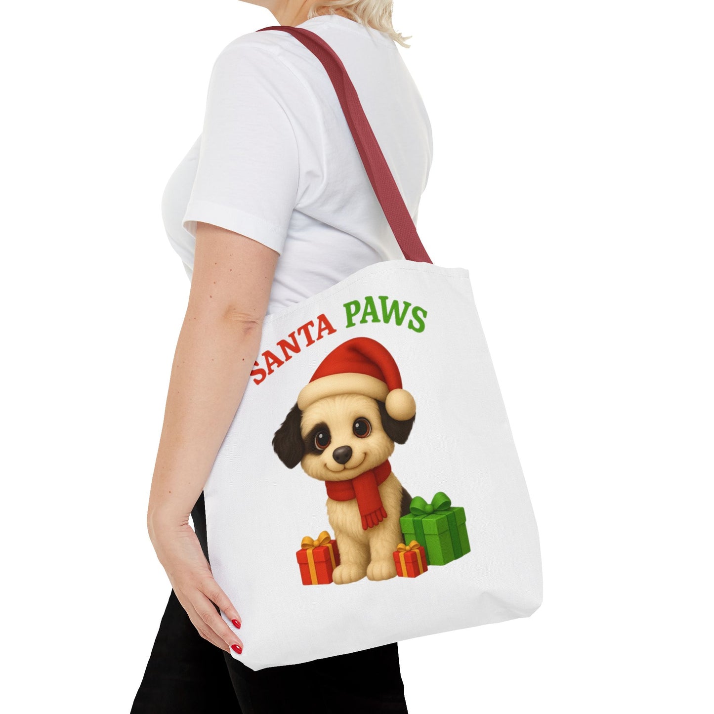 Christmas Dog Tote Bag, Pet Lover Gift, Santa Paws Eco-friendly Bag, Holiday Shopping Tote, Cute Puppy Design, Dog Owner Accessory