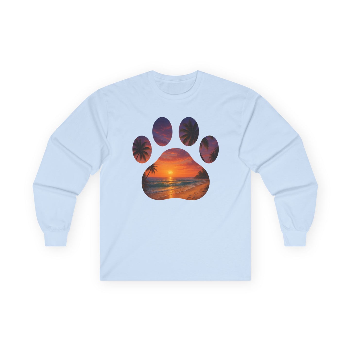 Sunset Paws Long Sleeve Tee, Pet Lover Gift, Animal Lover Apparel, Beach Sunset Shirt, Cozy Casual Wear