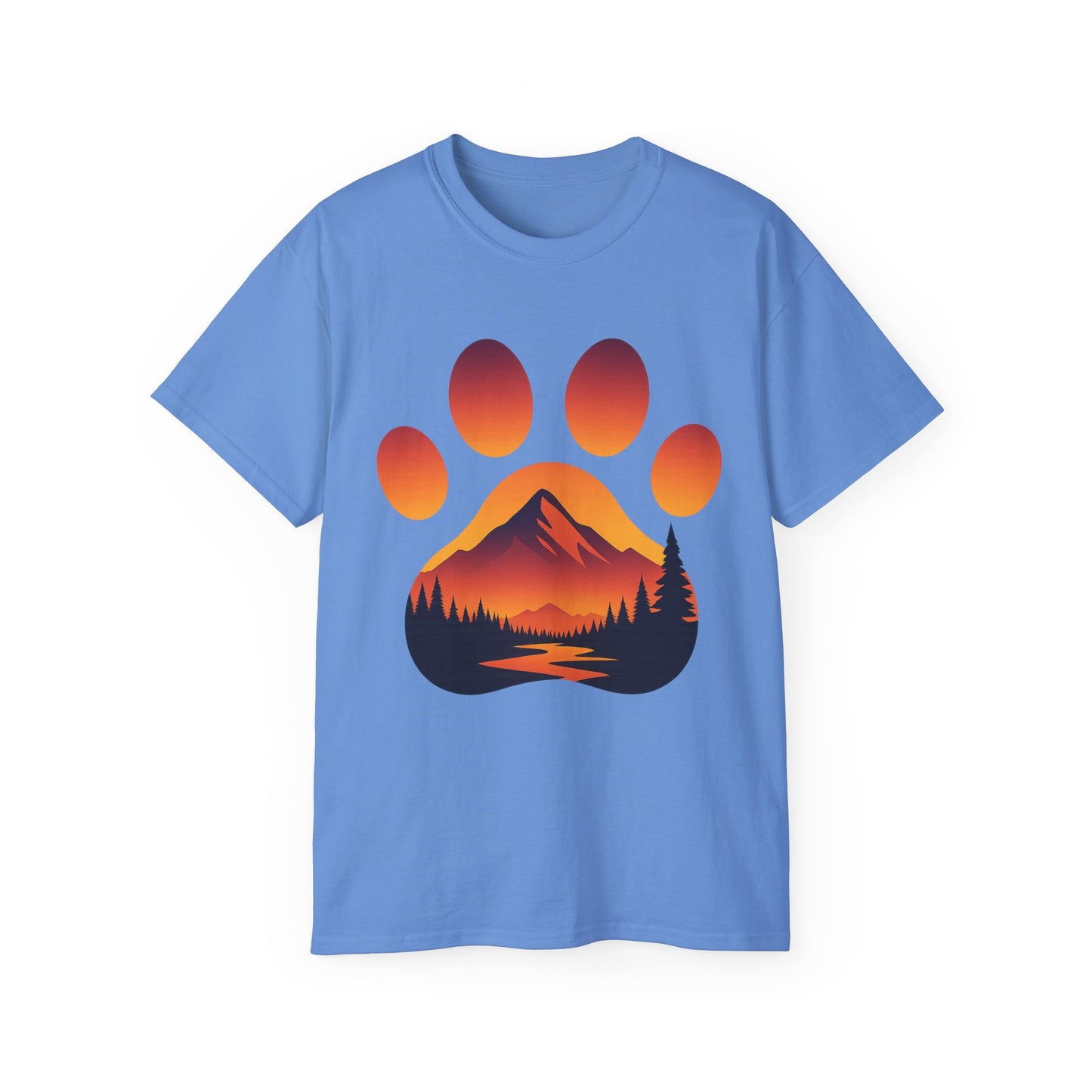 Mountain Sunset Paw Print Tee, Perfect for Dog Lovers, Gifts for Pet Owners, Nature Lovers, Hiking Apparel, Casual Wear