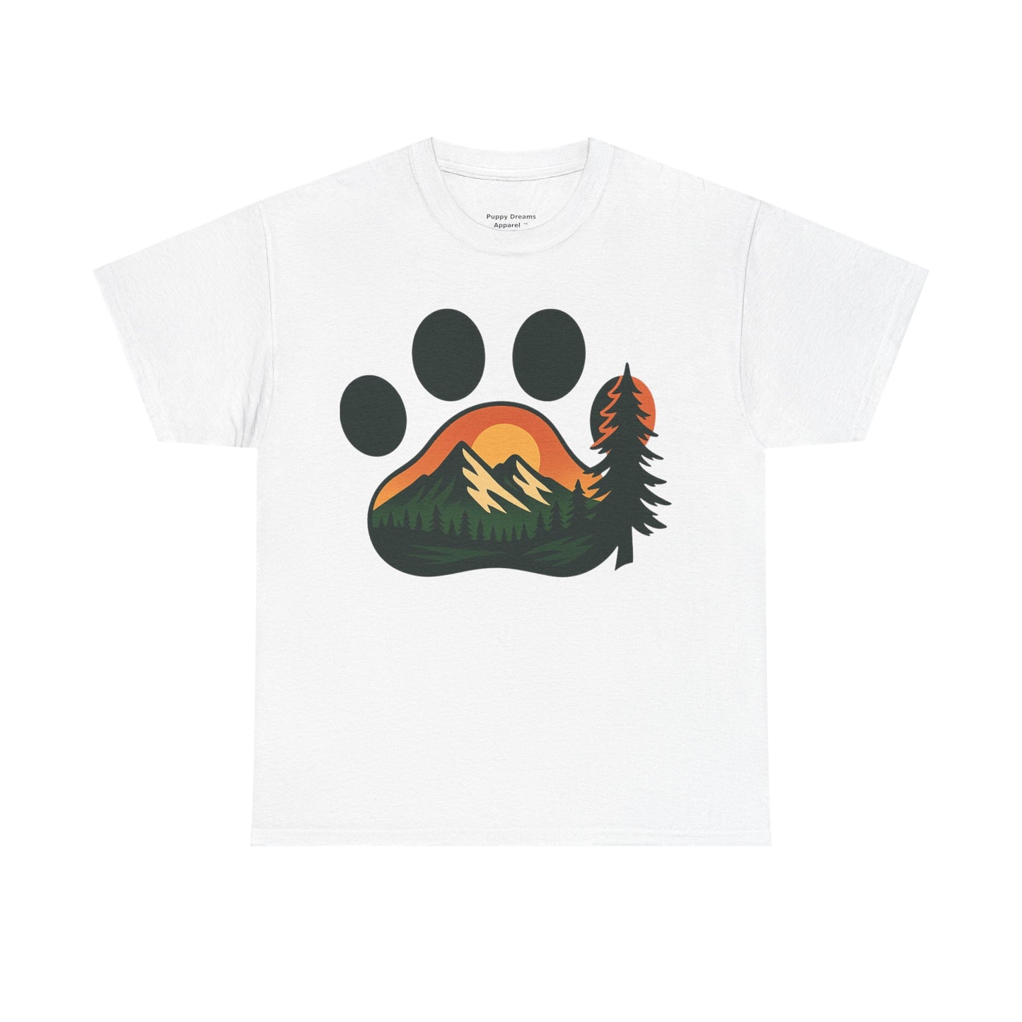 Nature-Inspired Paw Print Tee | Unisex Heavy Cotton T-Shirt for Animal Lovers, Outdoor Enthusiasts, Hiking, Camping, Gift Idea