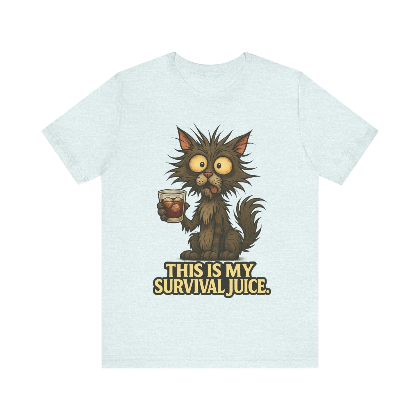 Coffee Cat T‑Shirt — "This Is My Survival Juice" Funny Cat Coffee Tee