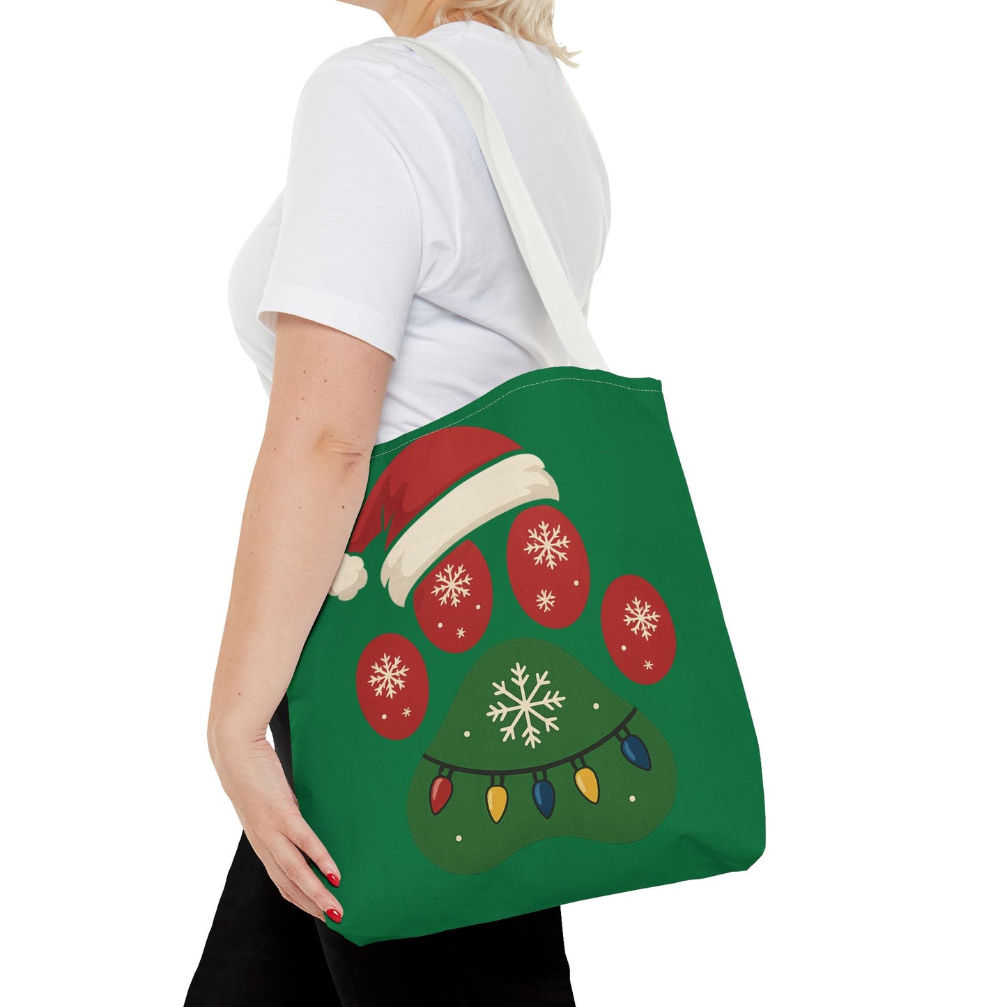 Festive Animal Paw Print Tote Bag, Holiday Shopper Tote, Christmas Gift Bag, Eco-Friendly Holiday Tote, Pet Lover's Tote