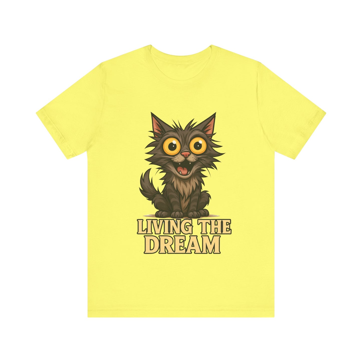 Living the Dream Cat T-Shirt — Cute Wide-Eyed Cat Graphic Tee