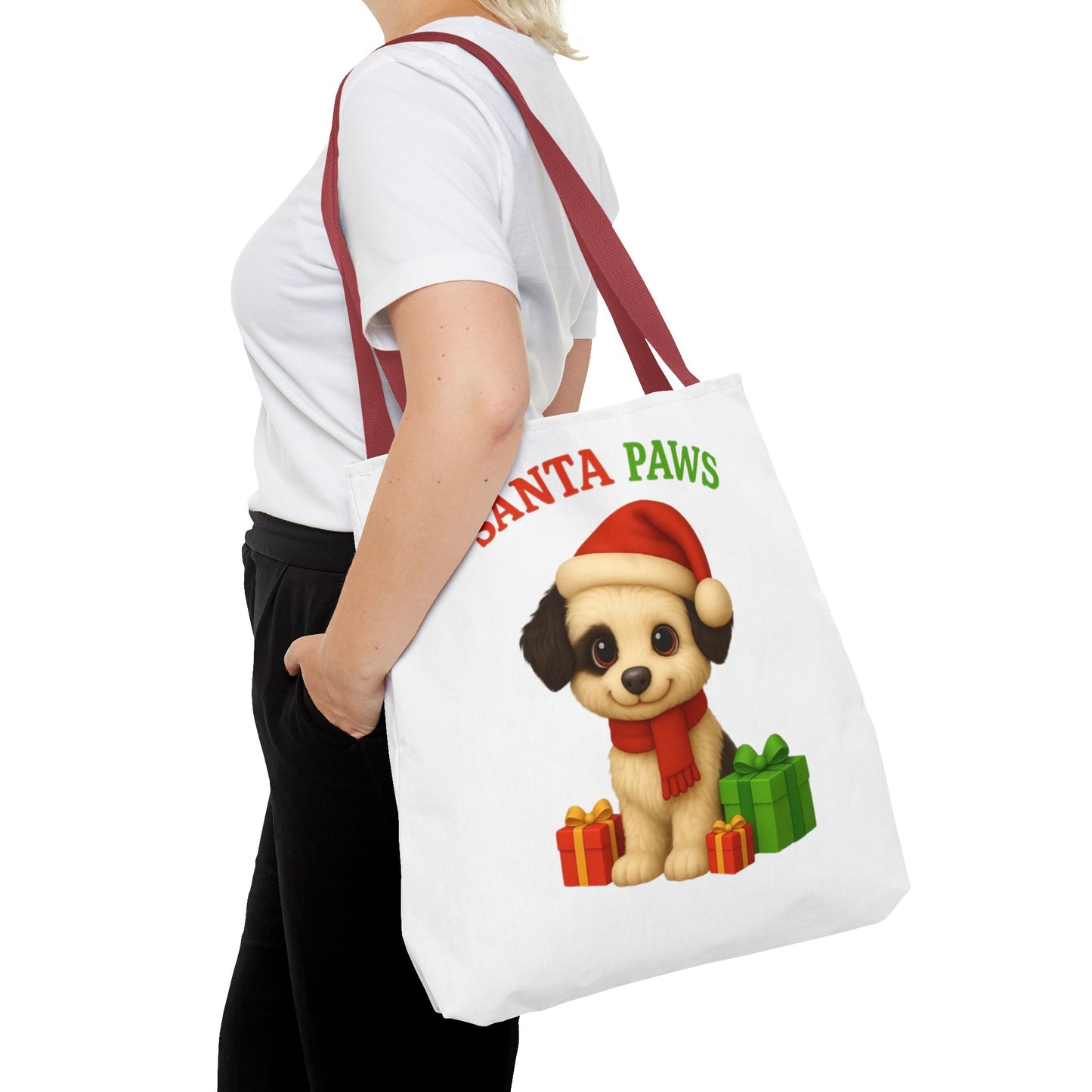 Christmas Dog Tote Bag, Pet Lover Gift, Santa Paws Eco-friendly Bag, Holiday Shopping Tote, Cute Puppy Design, Dog Owner Accessory