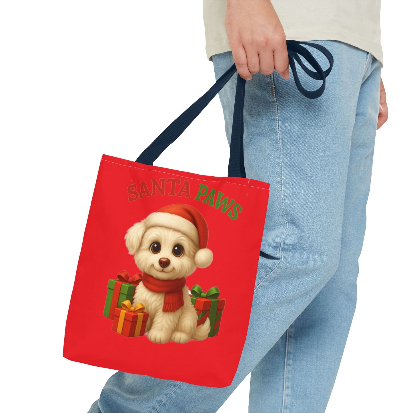 Adorable Santa Paws Tote Bag | Cute Christmas Pet Gift, Holiday Shopping, Pet Lover Accessory, Festive Handbag, Paw Print Tote