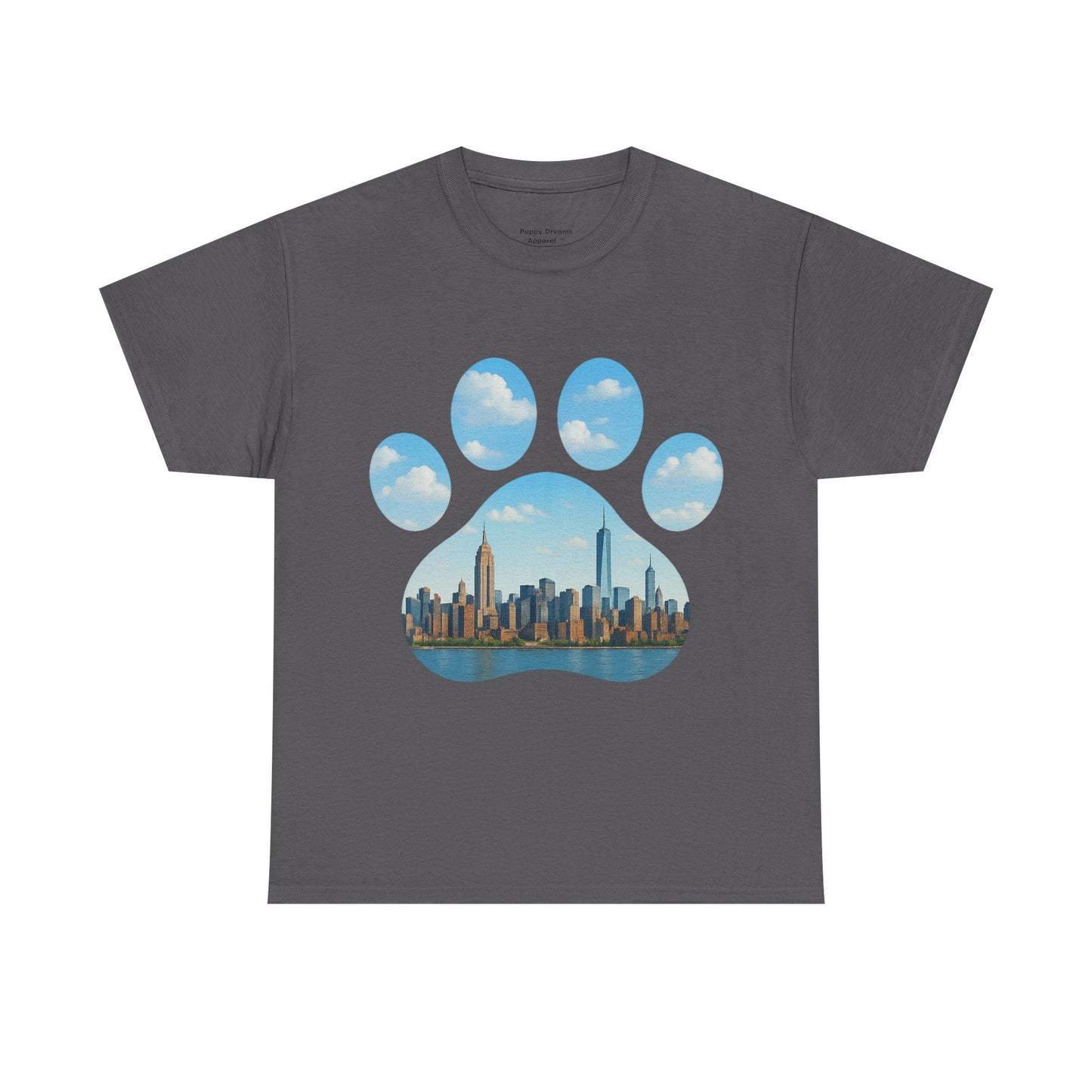 Cityscape Paw Print Unisex Heavy Cotton Tee, Dog Lover Gift, Casual Wear, Pet-Themed Apparel, Animal Lover Shirt, Nature-Inspired Tee
