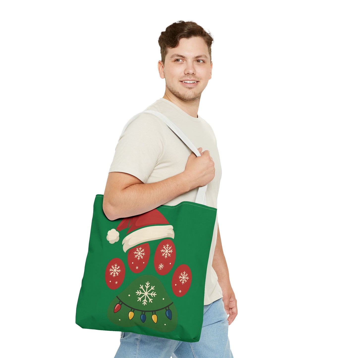 Festive Animal Paw Print Tote Bag, Holiday Shopper Tote, Christmas Gift Bag, Eco-Friendly Holiday Tote, Pet Lover's Tote