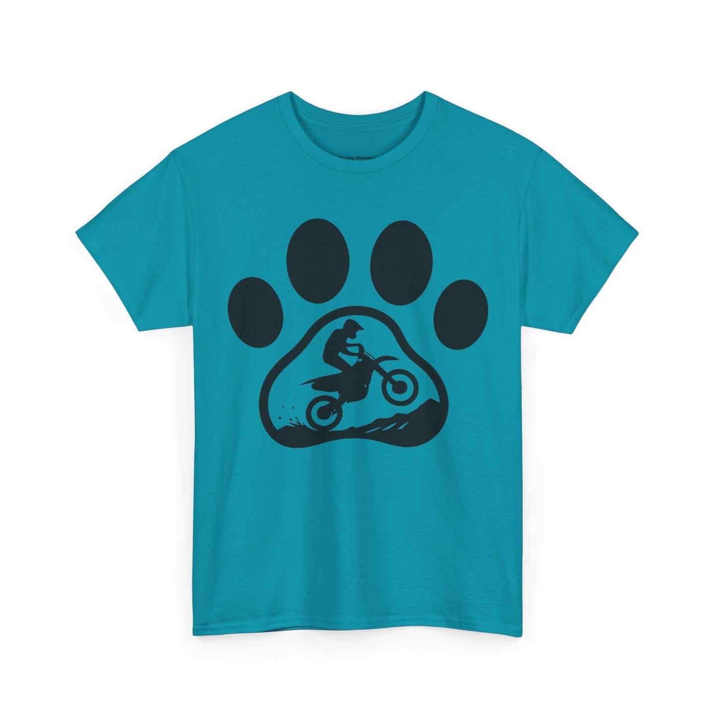 Motorcycle Paw Print Tee for Animal Lovers, Unisex Heavy Cotton Tee, Gift for Bikers, Dog Dad Shirt, Casual Wear, Paw Print Design