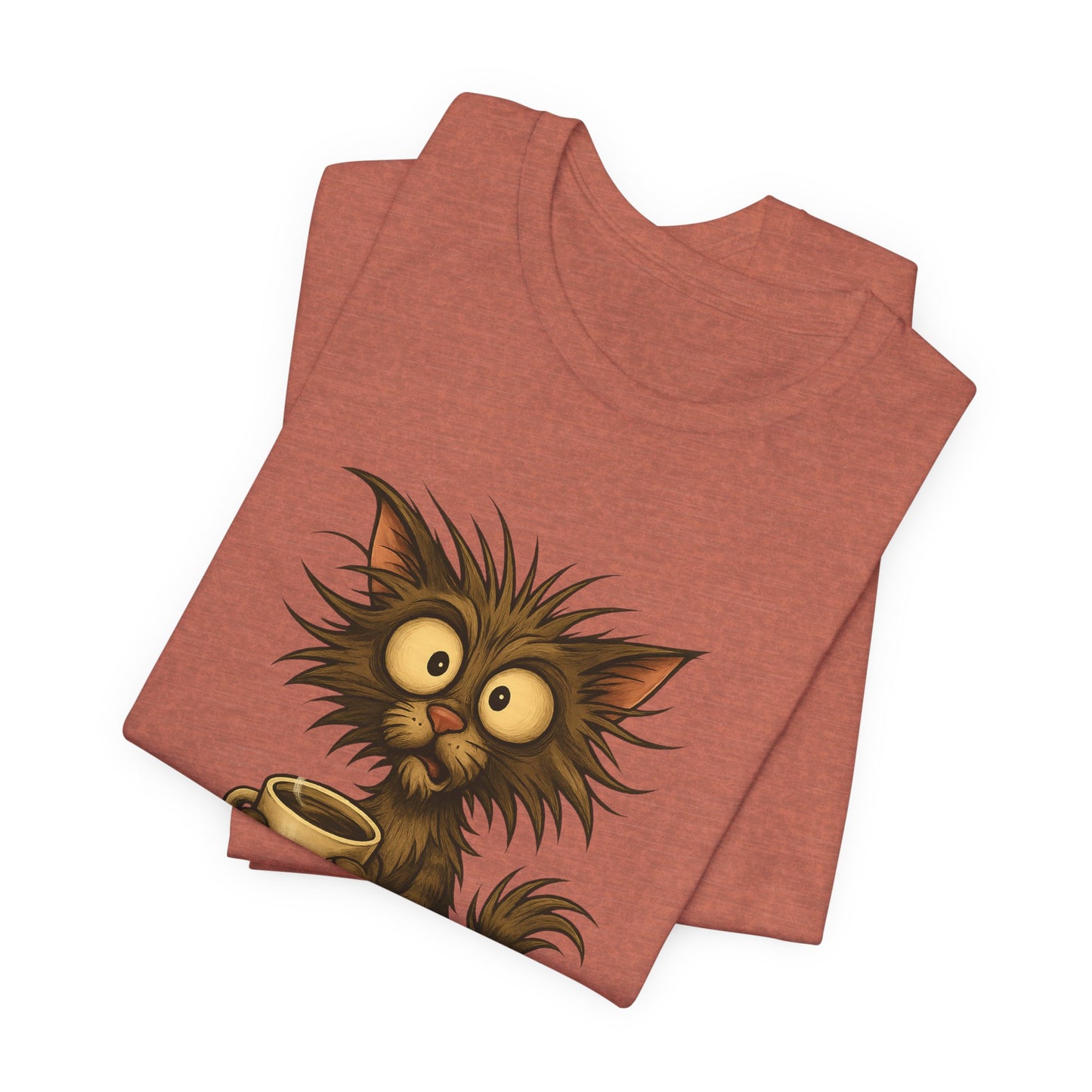 Caffeine Cat Tee — "I Function Solely by Caffeine" Coffee Lover Shirt