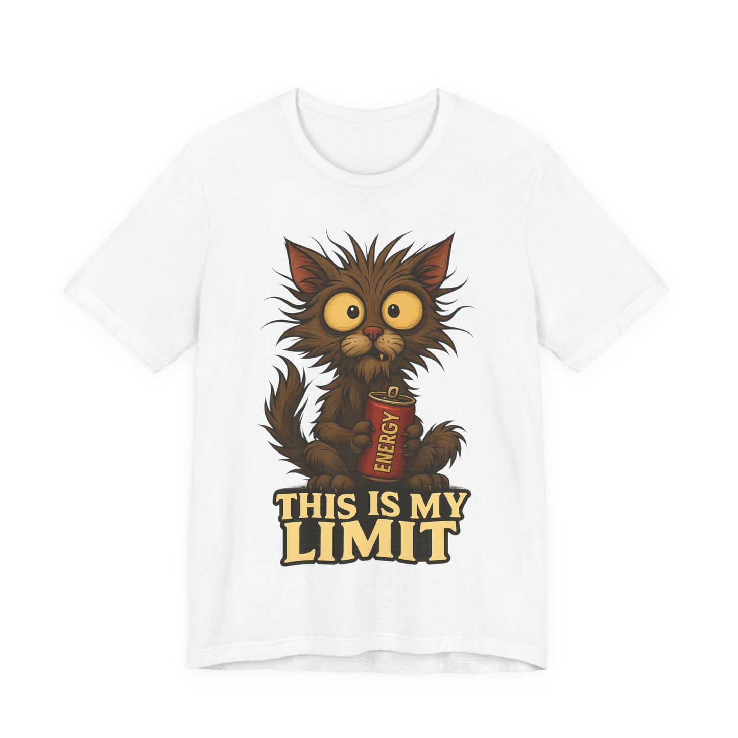 This Is My Limit Cat Tee - Cute Wide-Eyed Cat Holding Energy Drink Graphic T-Shirt