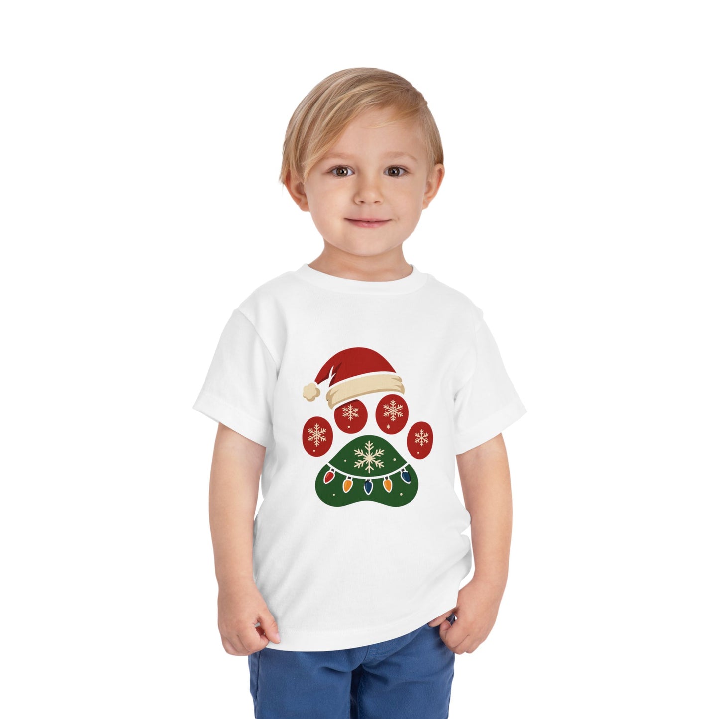 Christmas Toddler Tee with Holiday Paw Print Design, Cute Kids T-Shirt, Santa Dogs Tee, Holiday Outfit, Festive Child Shirt
