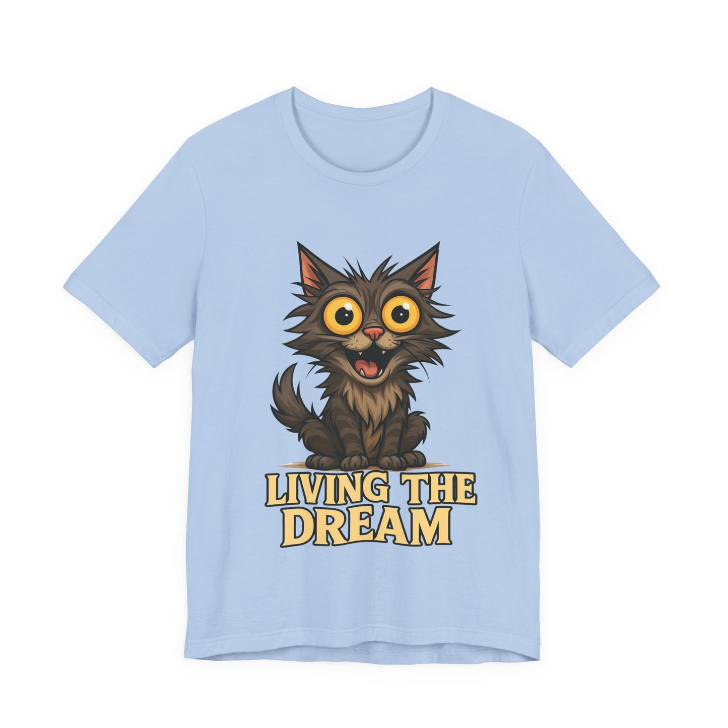 Living the Dream Cat T-Shirt — Cute Wide-Eyed Cat Graphic Tee