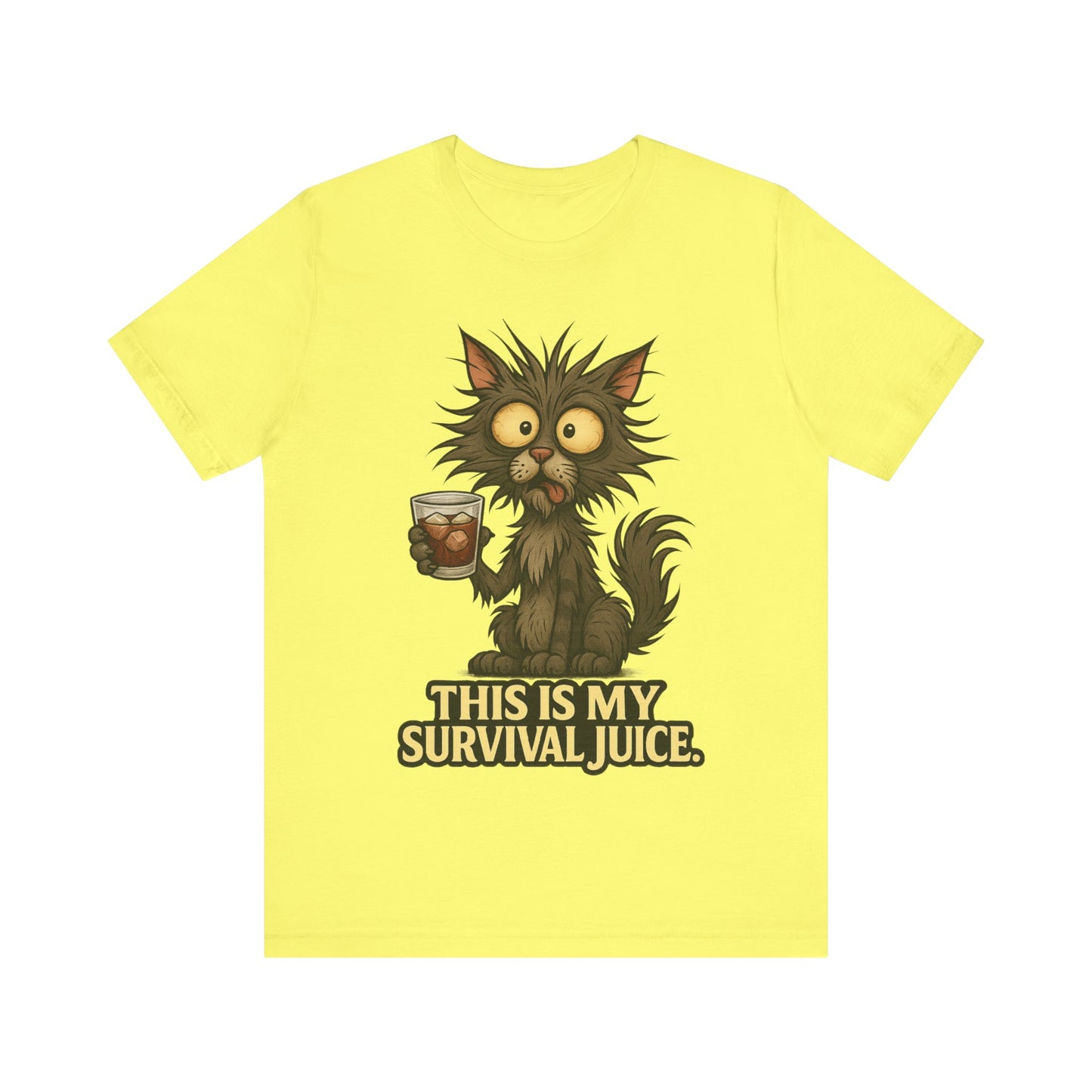 Coffee Cat T‑Shirt — "This Is My Survival Juice" Funny Cat Coffee Tee
