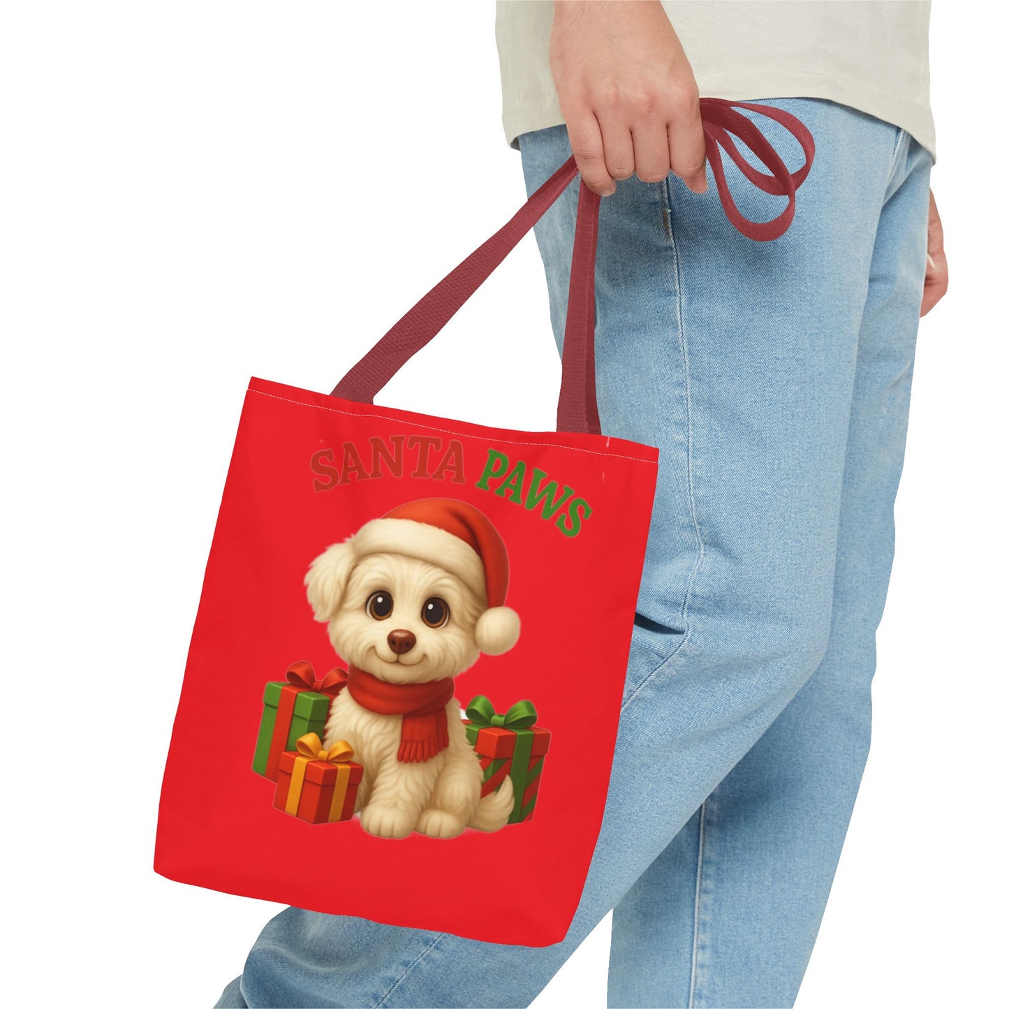 Adorable Santa Paws Tote Bag | Cute Christmas Pet Gift, Holiday Shopping, Pet Lover Accessory, Festive Handbag, Paw Print Tote