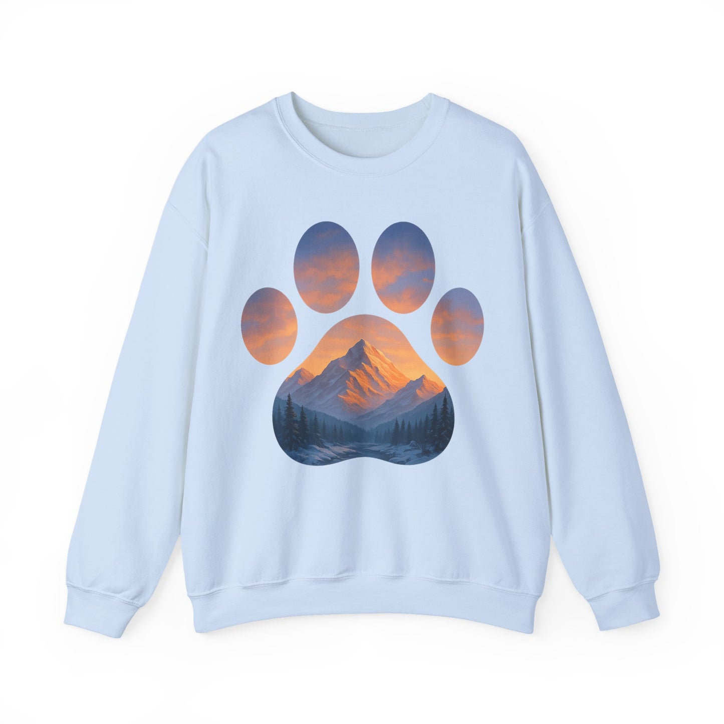 Mountain Sunset Paw Print Sweatshirt | Cozy Unisex Crewneck for Dog Lovers, Nature Enthusiasts, Gifts, Casual Wear, Animal Themes