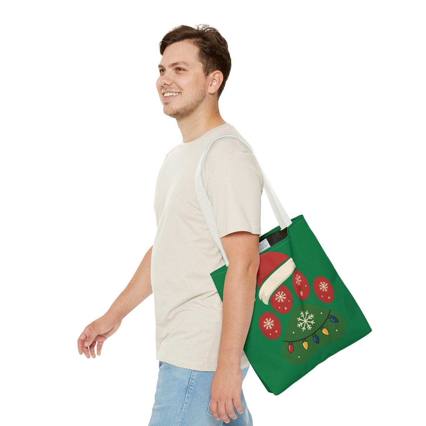 Festive Animal Paw Print Tote Bag, Holiday Shopper Tote, Christmas Gift Bag, Eco-Friendly Holiday Tote, Pet Lover's Tote