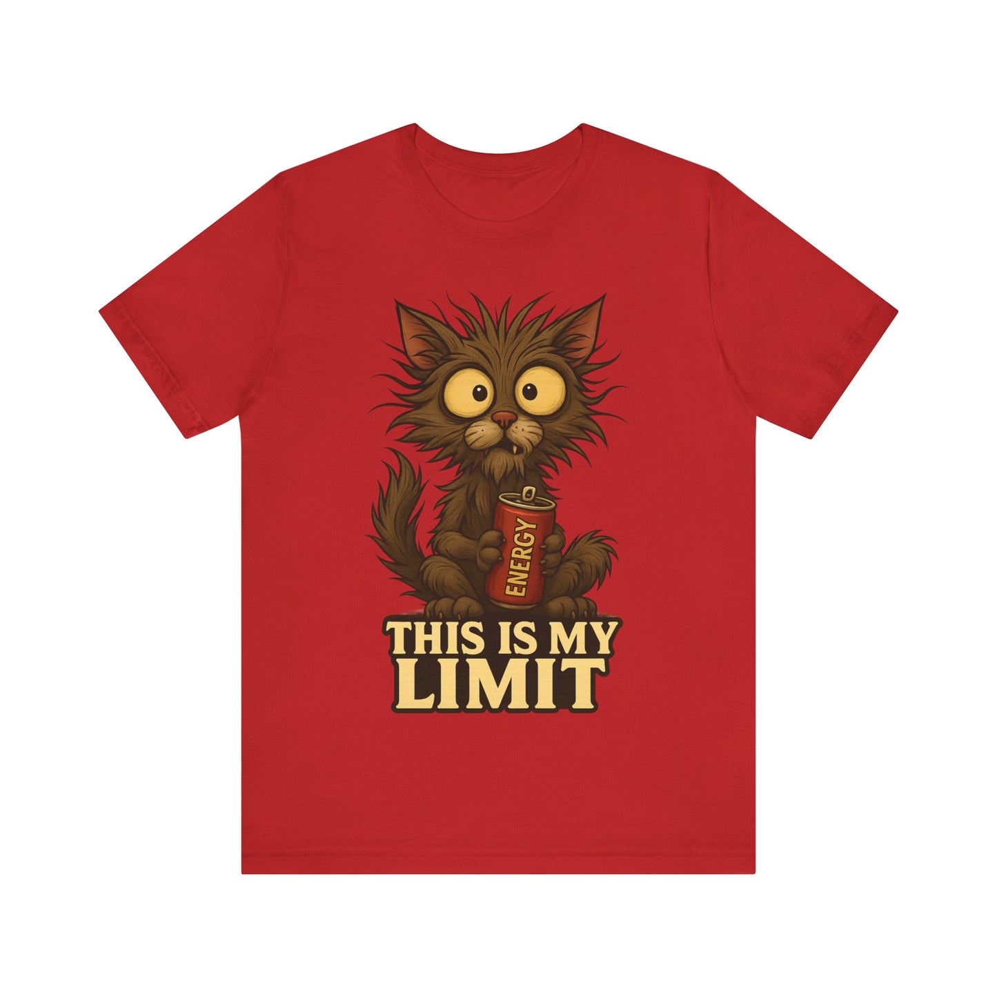 This Is My Limit Cat Tee - Cute Wide-Eyed Cat Holding Energy Drink Graphic T-Shirt