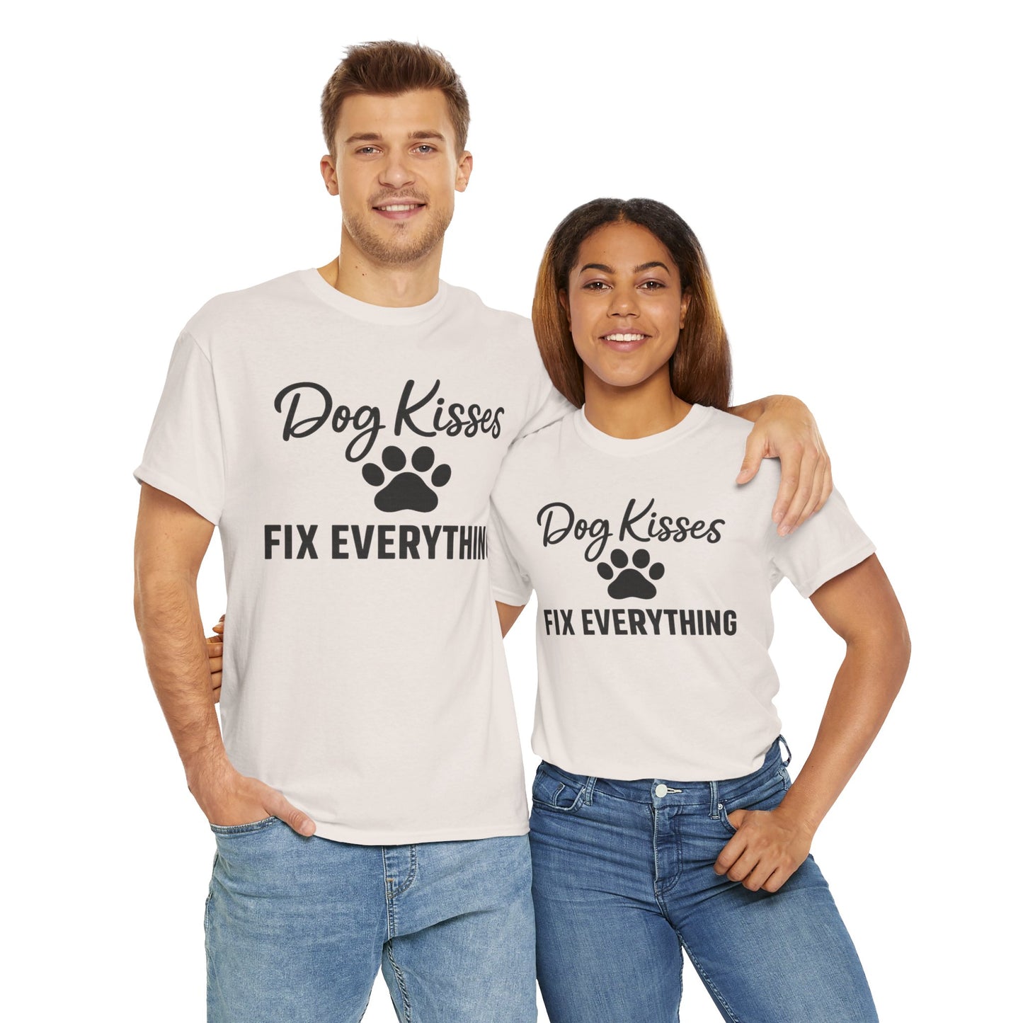 Dog Kisses Fix Everything Unisex Heavy Cotton Tee, Pet Lover Shirt, Gift for Dog Owners, Animal Rescue Supporter Tee, Casual Everyday Wear