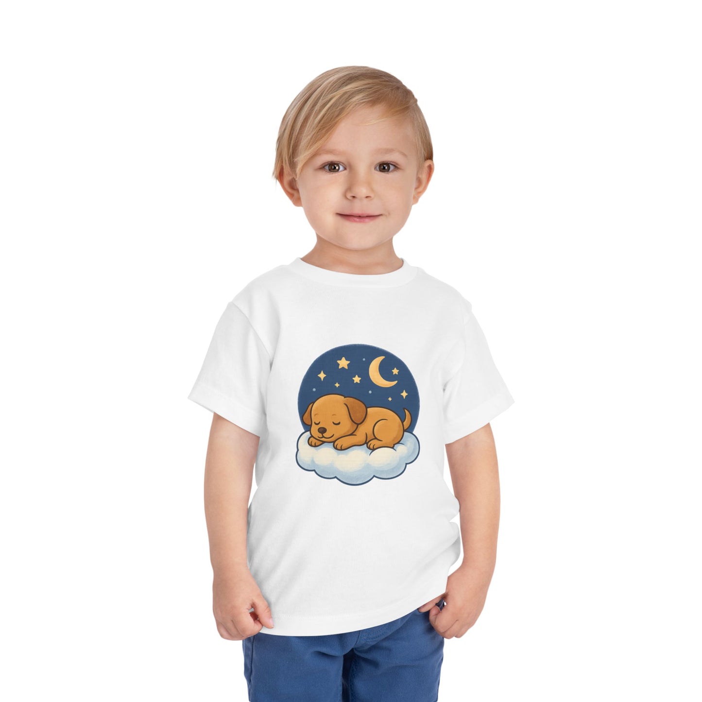 Sleepy Puppy Toddler Tee, Cute Dog Kids Shirt, Toddler Sleepwear, Baby Gift, Animal T-Shirt, Stars and Moon Design