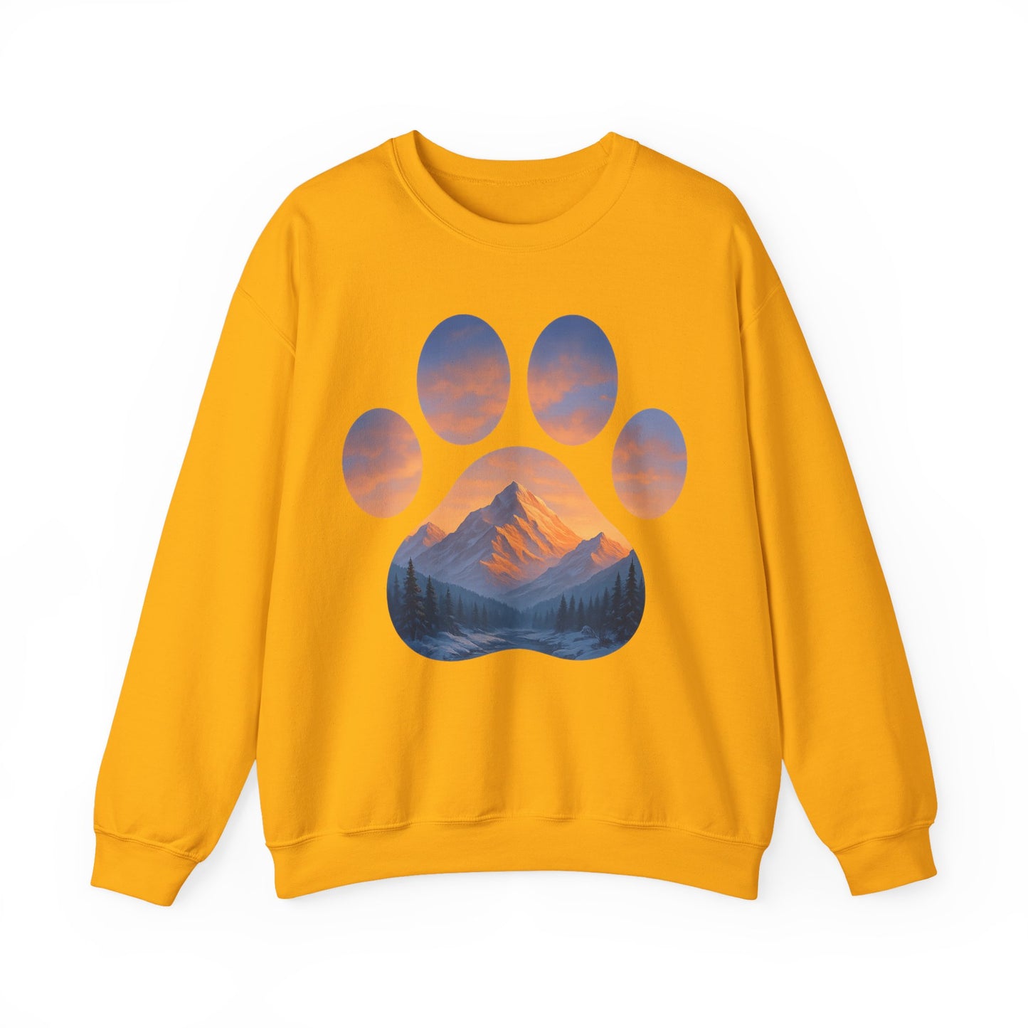 Mountain Sunset Paw Print Sweatshirt | Cozy Unisex Crewneck for Dog Lovers, Nature Enthusiasts, Gifts, Casual Wear, Animal Themes