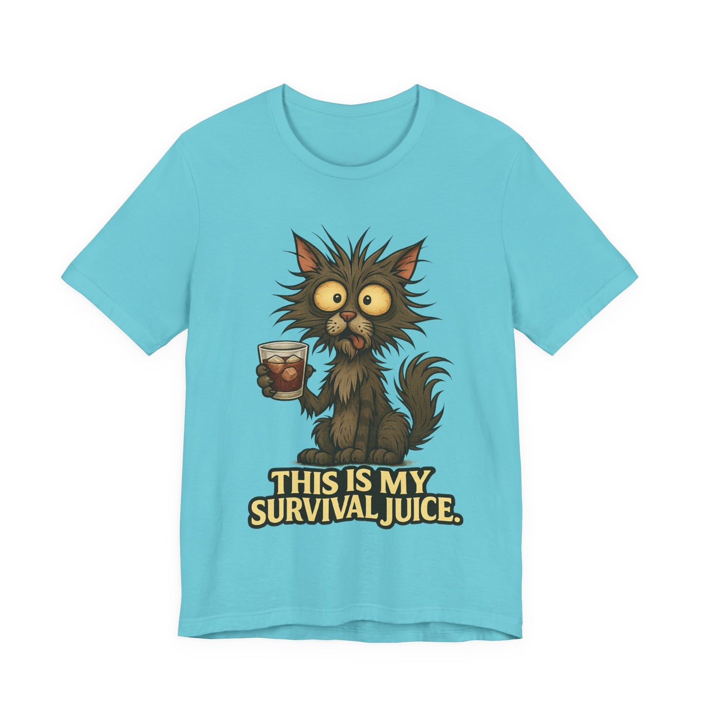 Survival Juice Cat Tee — Funny Coffee Cat T-Shirt