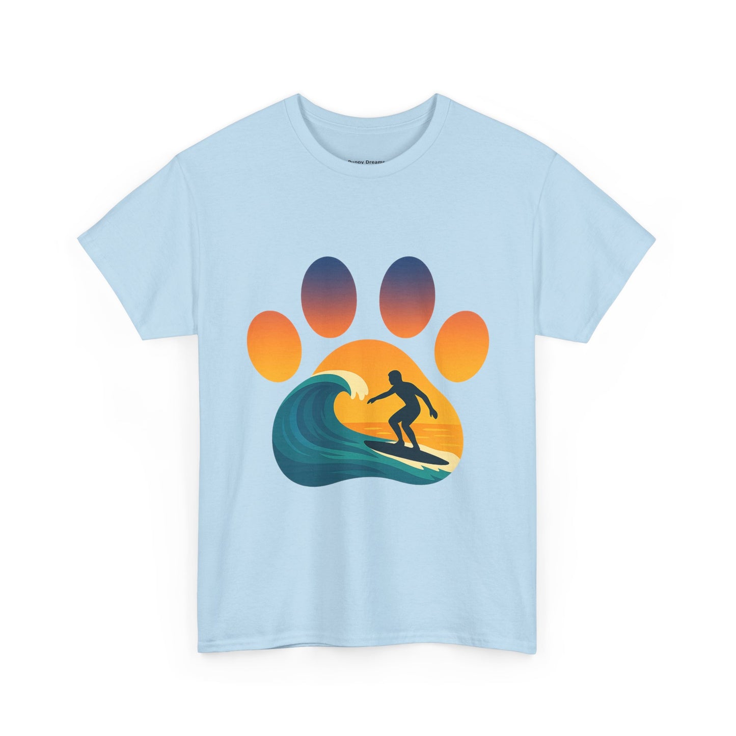 Surfing Sunset Paw Print Unisex Heavy Cotton Tee