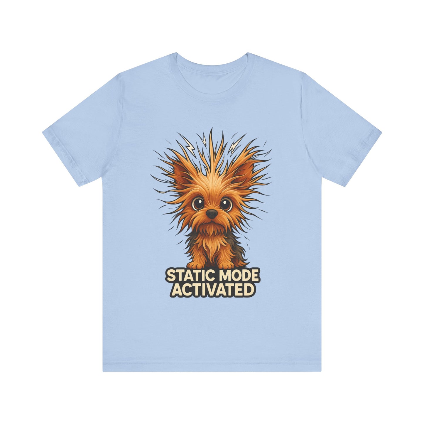 Static Mode Activated Tee — Funny Static Hair Dog Graphic T-Shirt