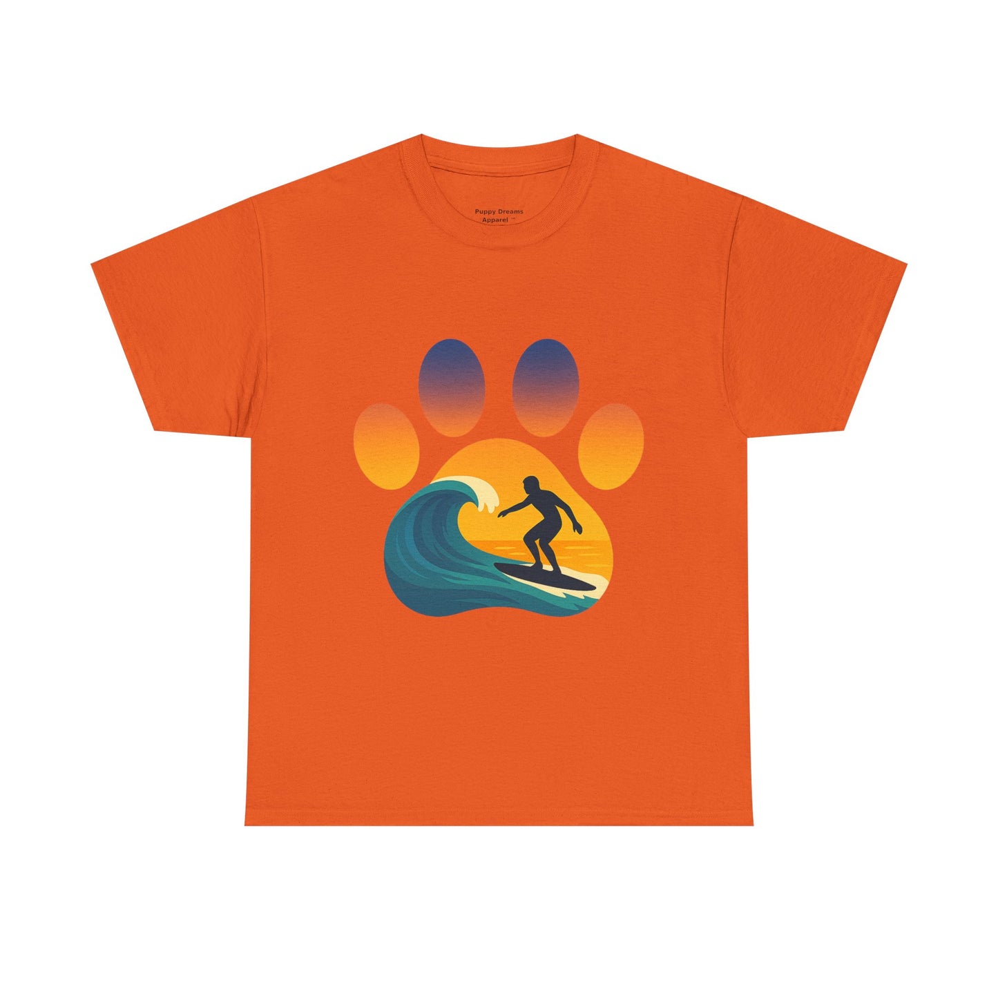 Surfing Sunset Paw Print Unisex Heavy Cotton Tee