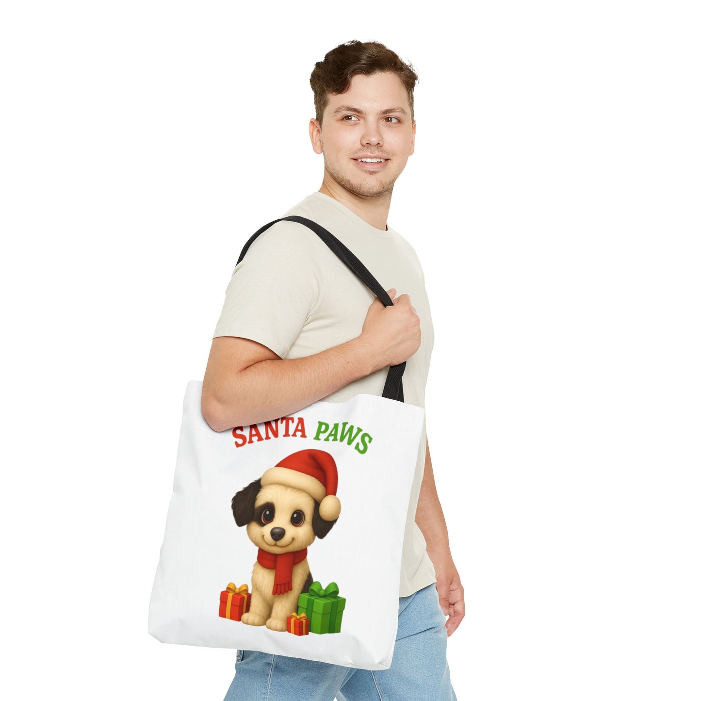 Christmas Dog Tote Bag, Pet Lover Gift, Santa Paws Eco-friendly Bag, Holiday Shopping Tote, Cute Puppy Design, Dog Owner Accessory