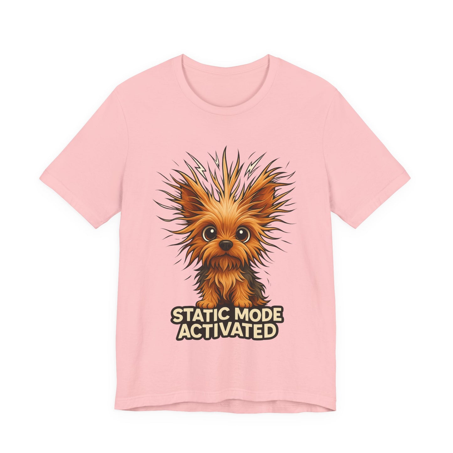 Static Mode Activated Tee — Funny Static Hair Dog Graphic T-Shirt