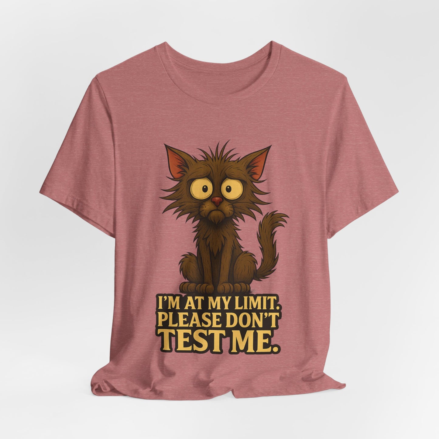 Funny Cat T-Shirt — "I'm At My Limit, Please Don't Test Me" Cute Stressed Kitty Graphic Tee