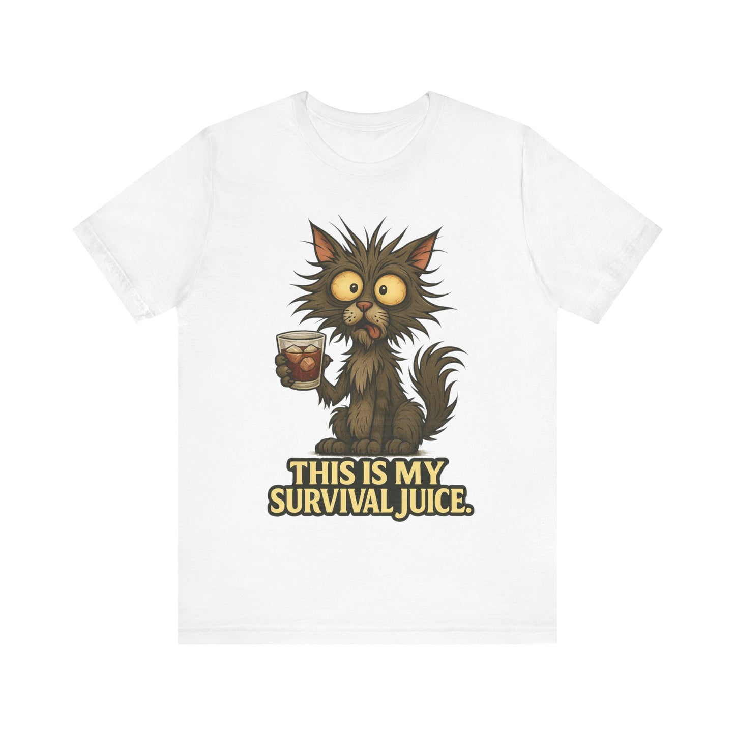Coffee Cat T‑Shirt — "This Is My Survival Juice" Funny Cat Coffee Tee