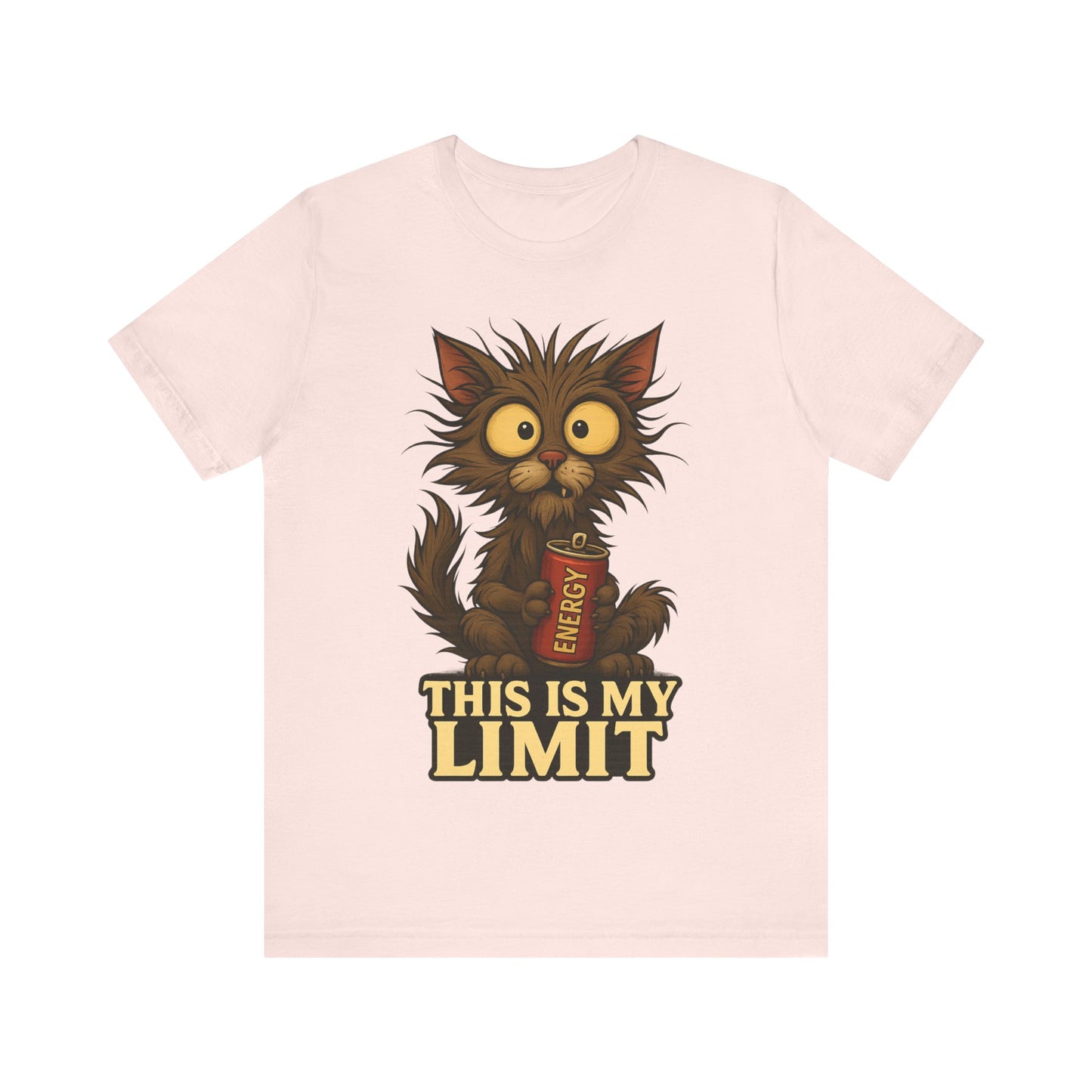 This Is My Limit Cat Tee - Cute Wide-Eyed Cat Holding Energy Drink Graphic T-Shirt