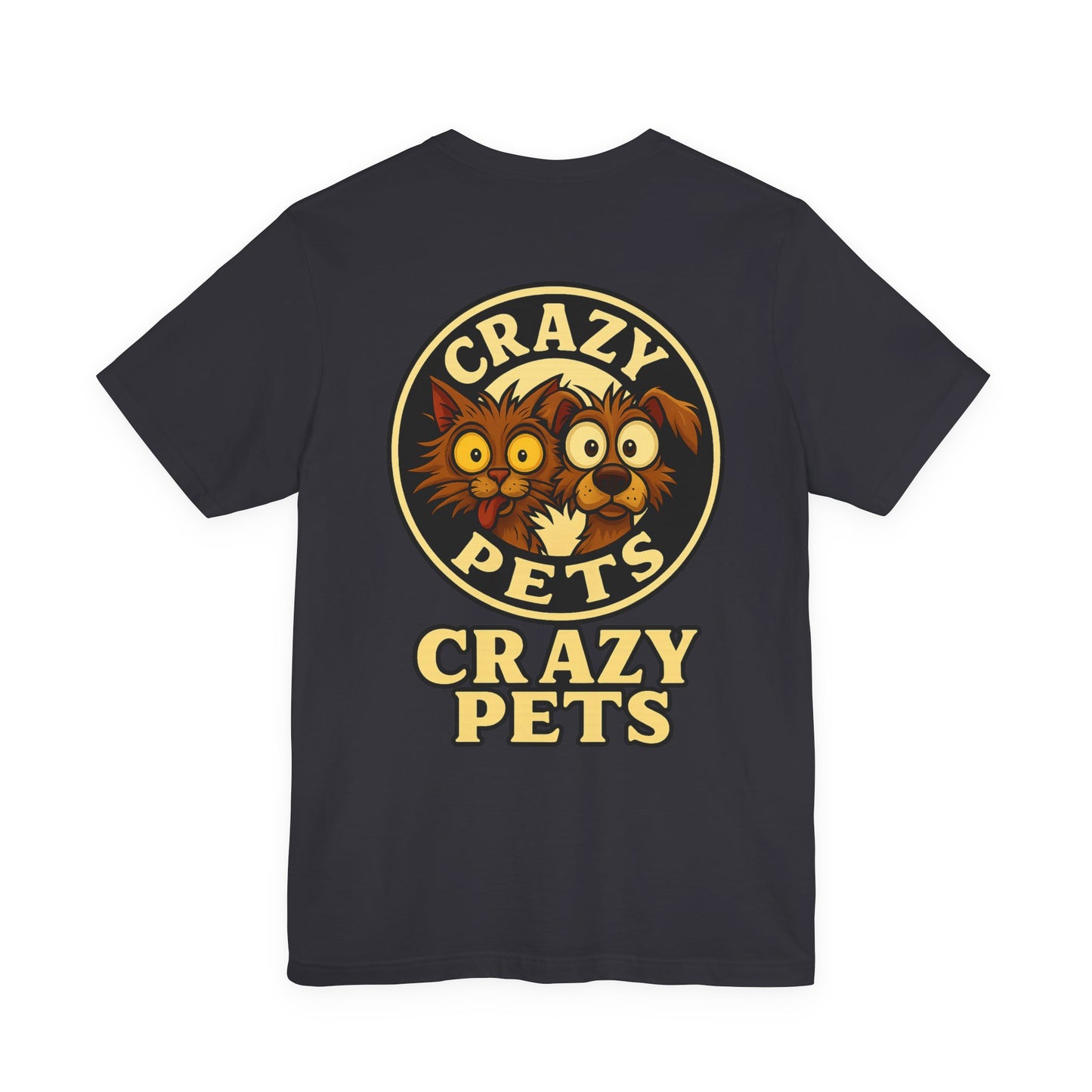 Crazy Pets Tee — "Running on Vibes and Poor Decisions" Cute Coffee-Loving Dog Shirt