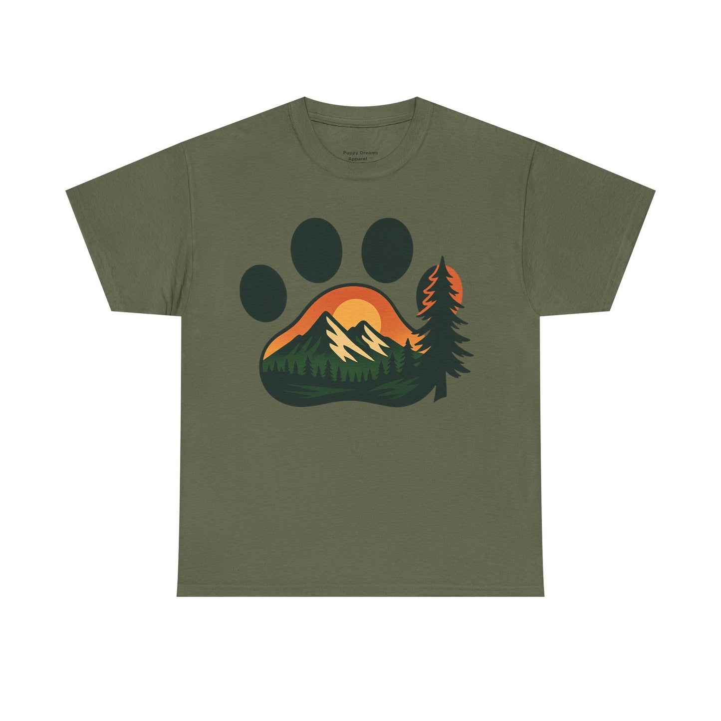 Nature-Inspired Paw Print Tee | Unisex Heavy Cotton T-Shirt for Animal Lovers, Outdoor Enthusiasts, Hiking, Camping, Gift Idea