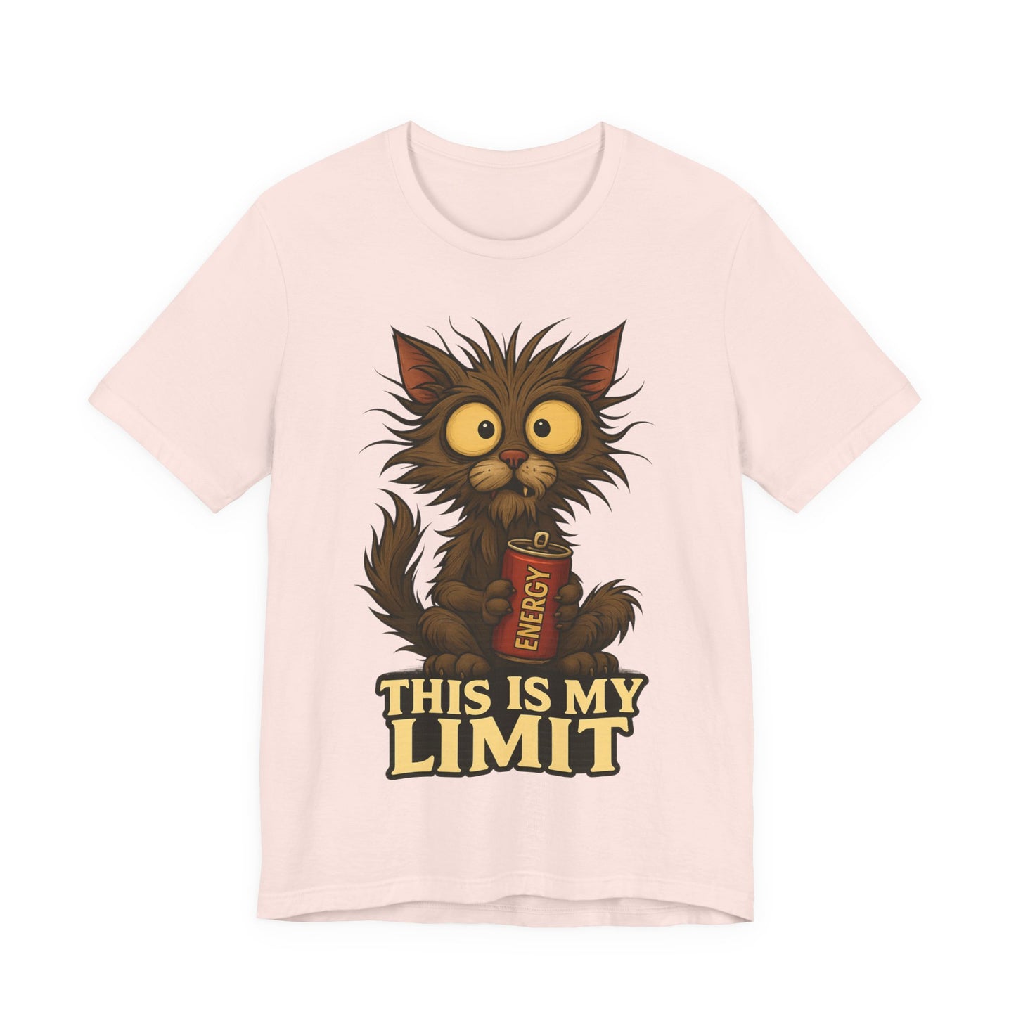 This Is My Limit Cat Tee - Cute Wide-Eyed Cat Holding Energy Drink Graphic T-Shirt