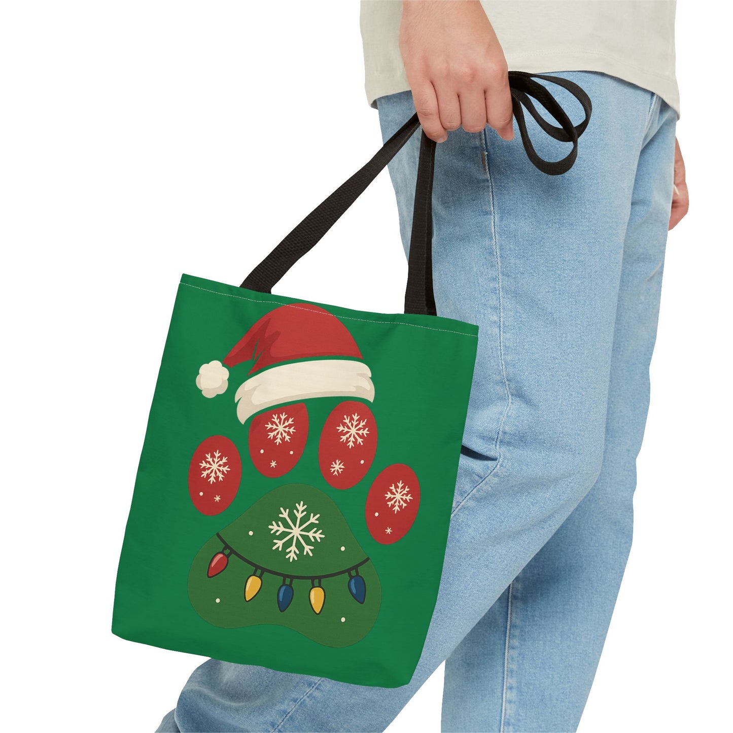 Festive Animal Paw Print Tote Bag, Holiday Shopper Tote, Christmas Gift Bag, Eco-Friendly Holiday Tote, Pet Lover's Tote