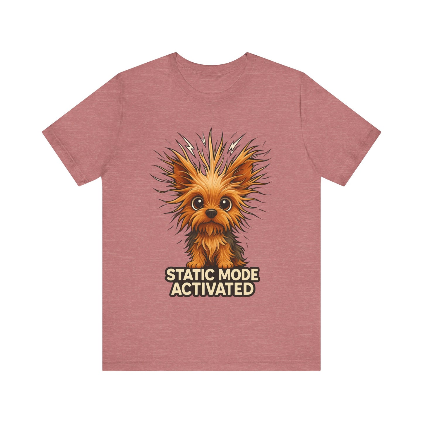 Static Mode Activated Tee — Funny Static Hair Dog Graphic T-Shirt