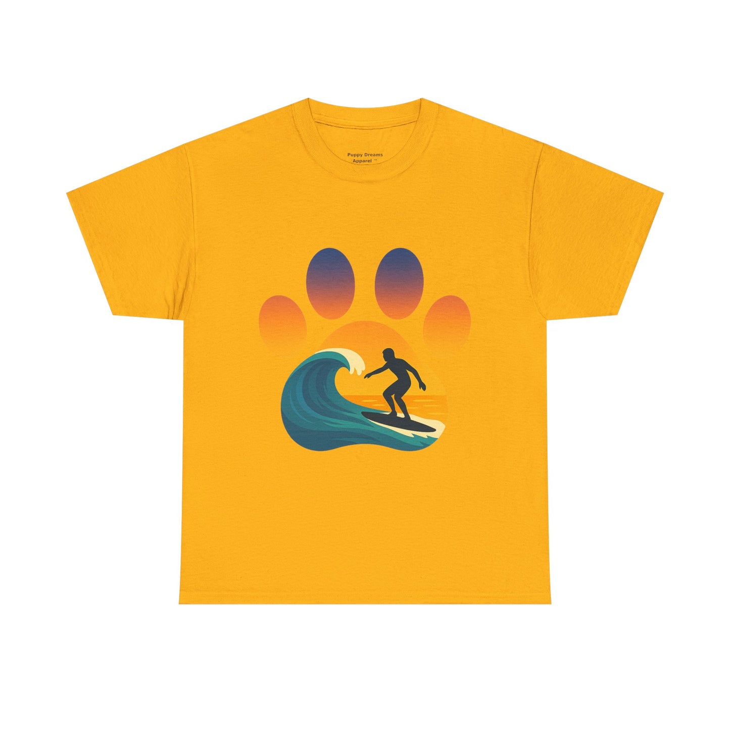 Surfing Sunset Paw Print Unisex Heavy Cotton Tee