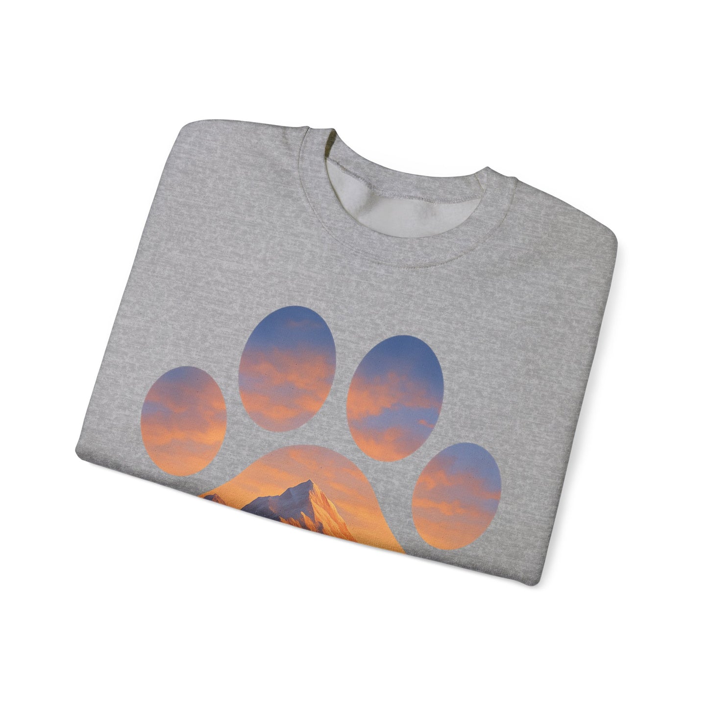 Mountain Sunset Paw Print Sweatshirt | Cozy Unisex Crewneck for Dog Lovers, Nature Enthusiasts, Gifts, Casual Wear, Animal Themes