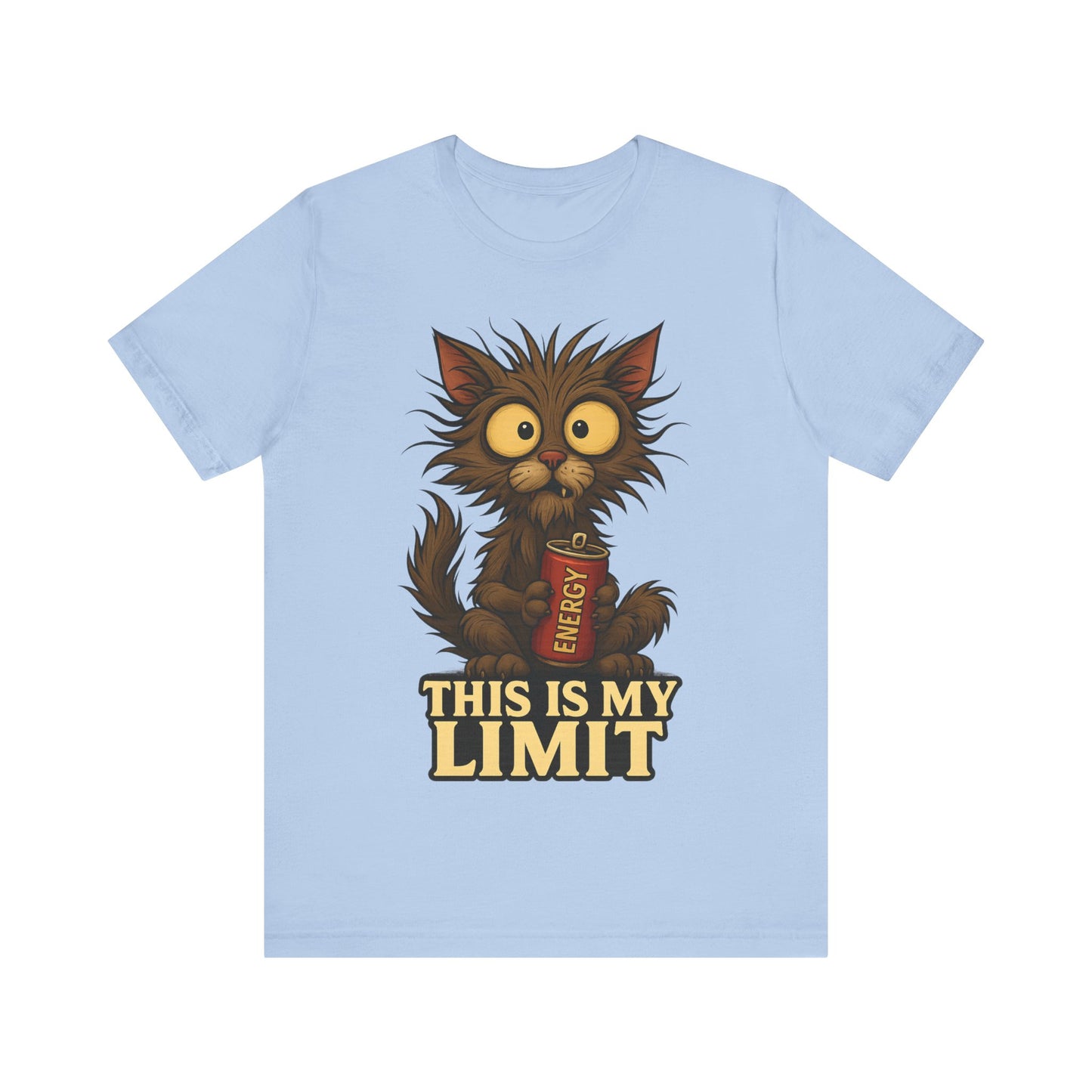 This Is My Limit Cat Tee - Cute Wide-Eyed Cat Holding Energy Drink Graphic T-Shirt